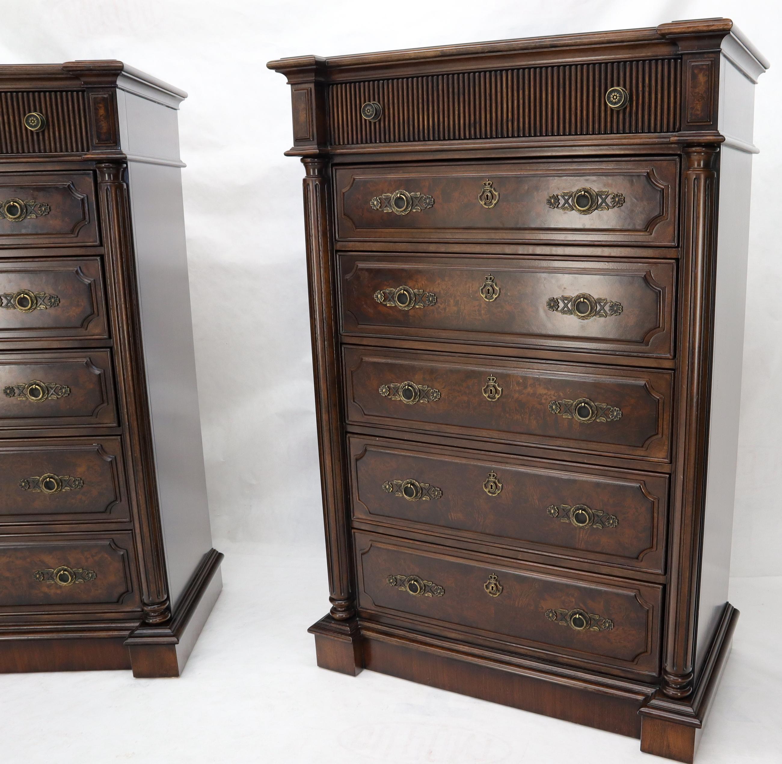 Pair of Tall 6 Drawers Burl Wood Dressers For Sale 1
