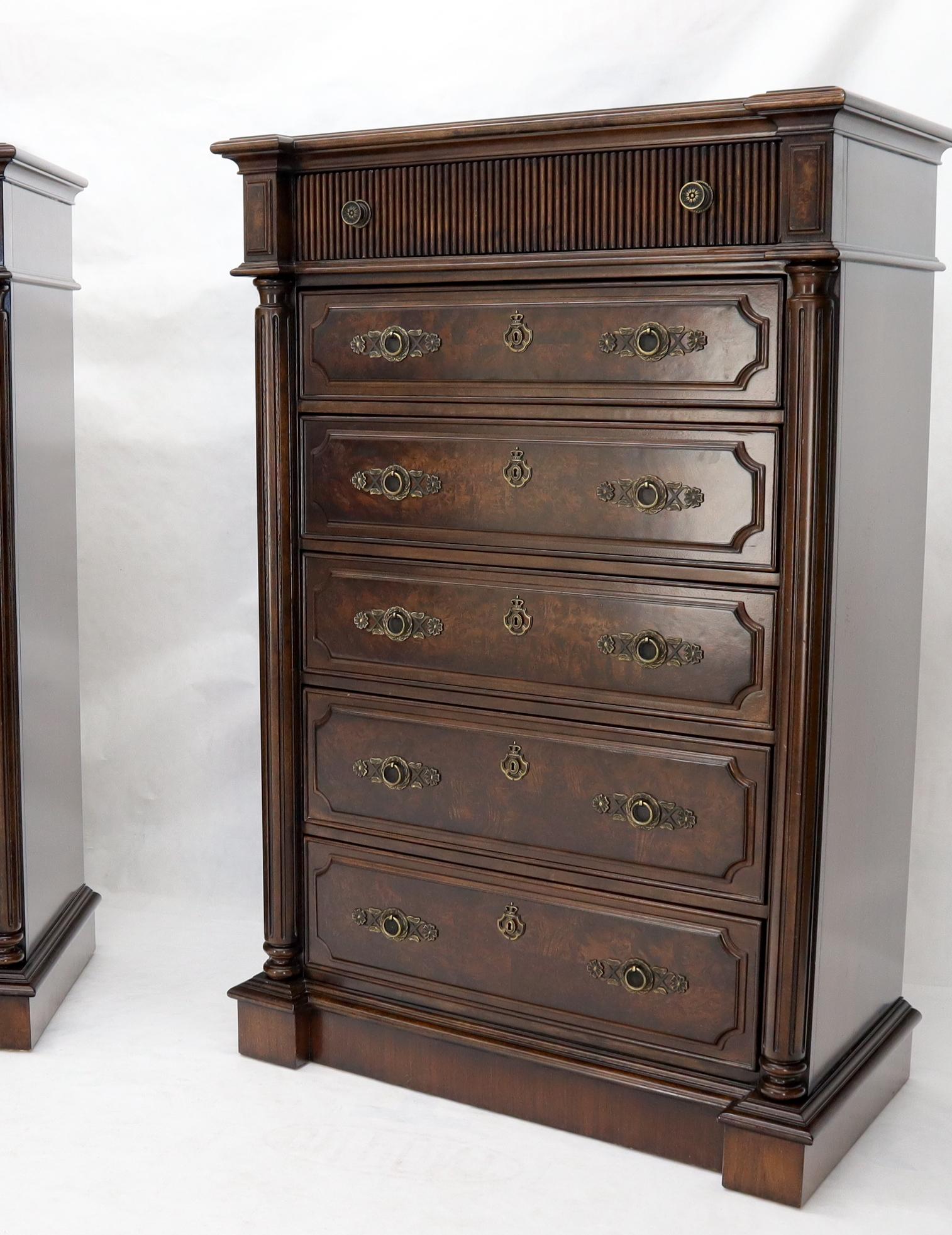 Pair of Tall 6 Drawers Burl Wood Dressers For Sale 2