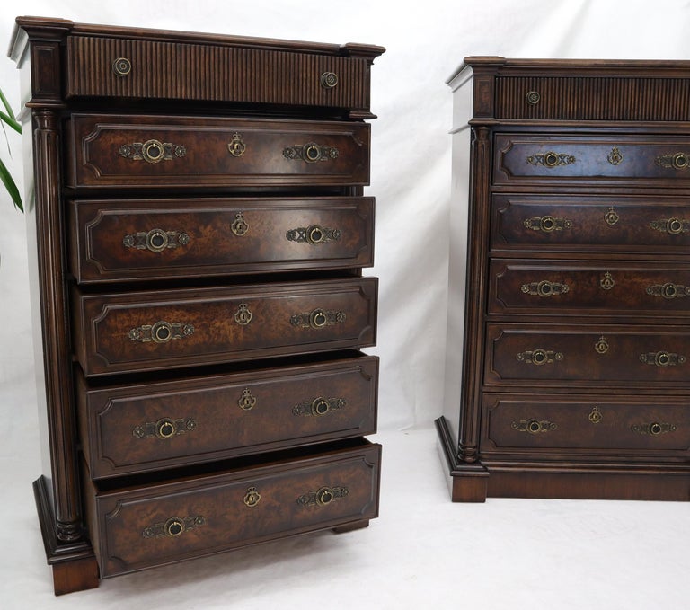 Pair of Tall 6 Drawers Burl Wood Dressers For Sale at 1stDibs