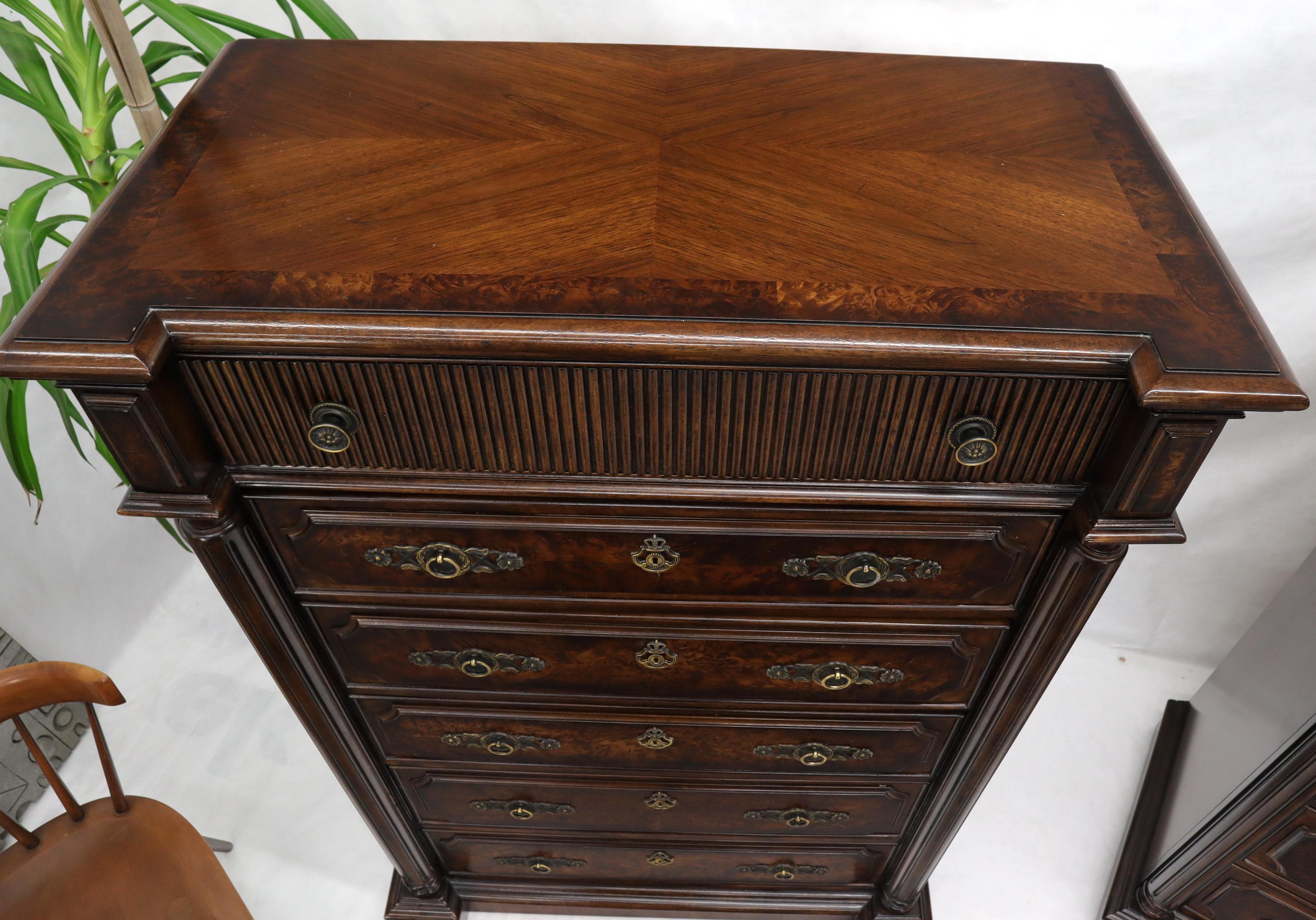 Victorian Pair of Tall 6 Drawers Burl Wood Dressers For Sale
