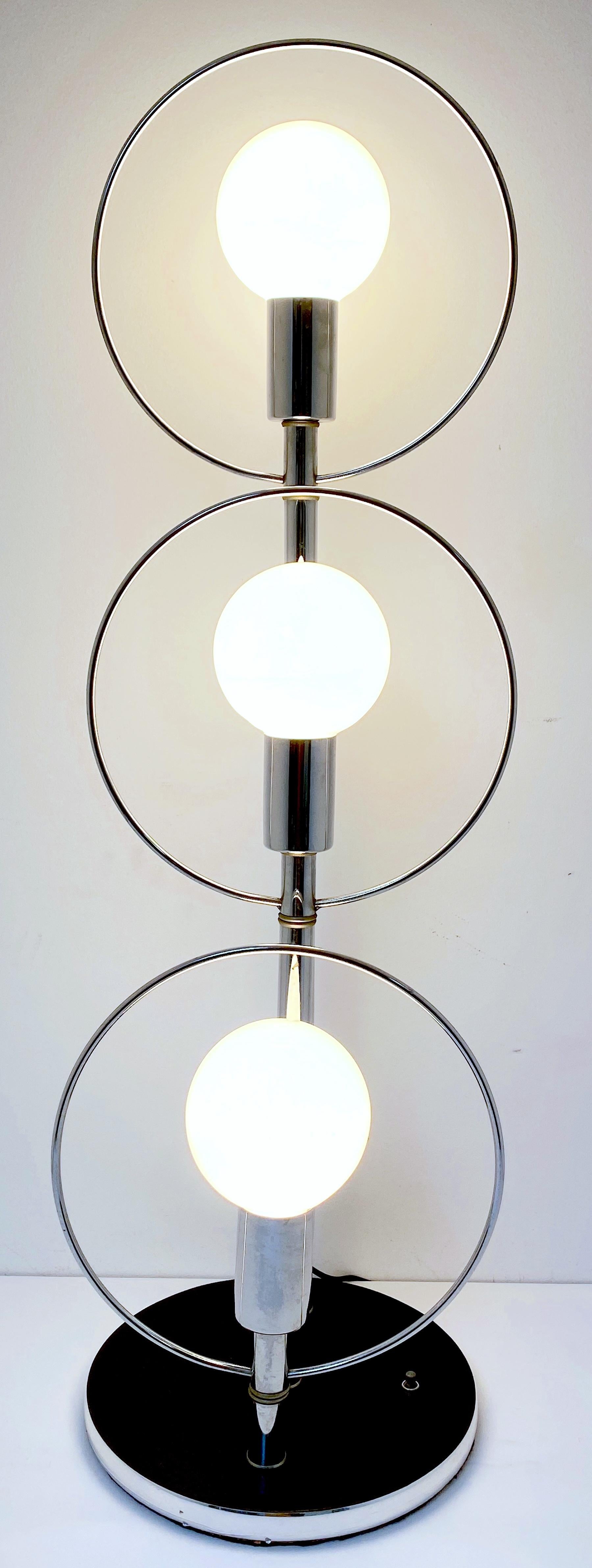 Pair of Tall 70s' polished Chrome Mod Ring Lamps, Attributed to Robert Sonneman For Sale 4