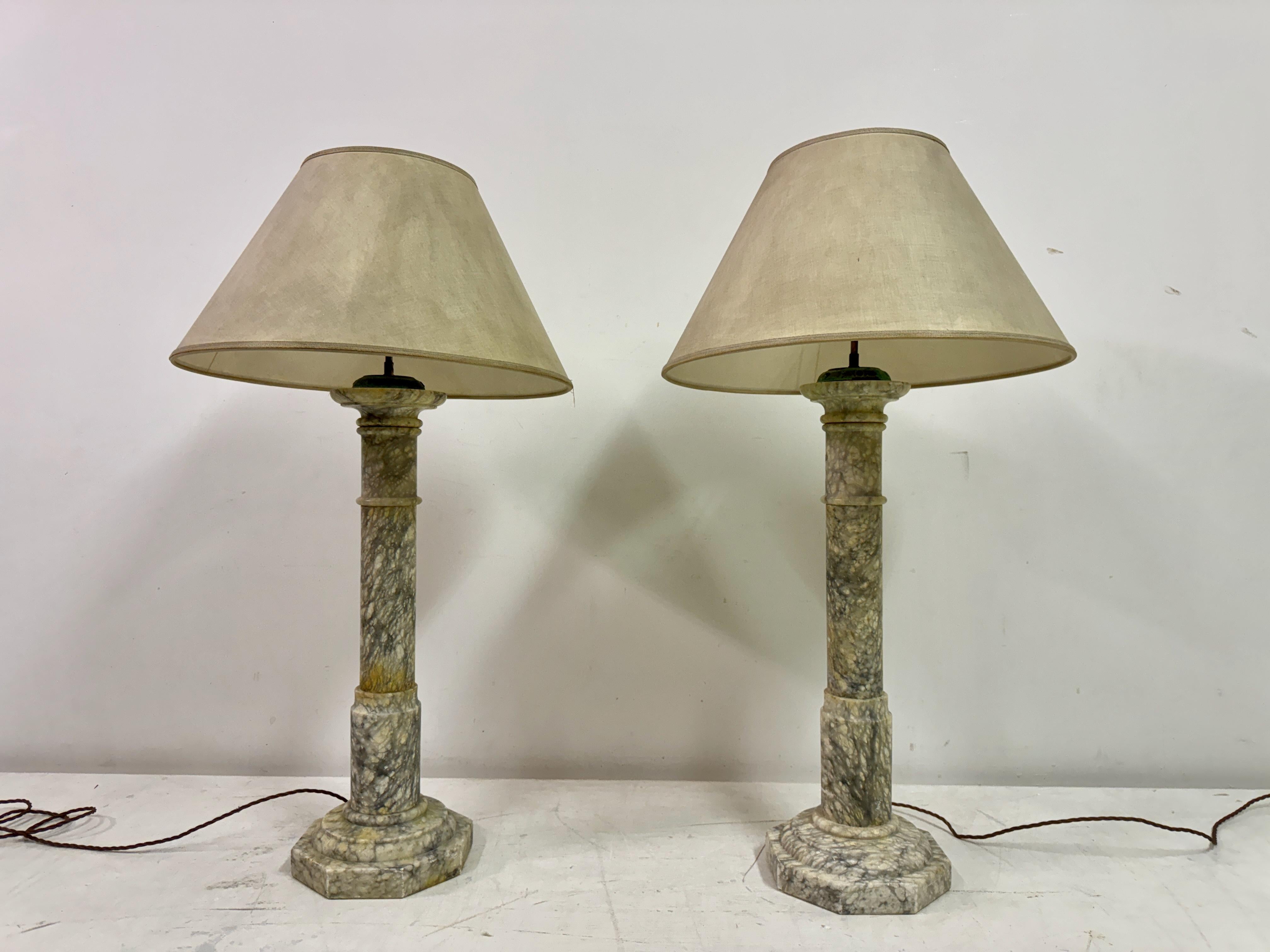 Pair of Tall Alabaster Column Table Lamps 4