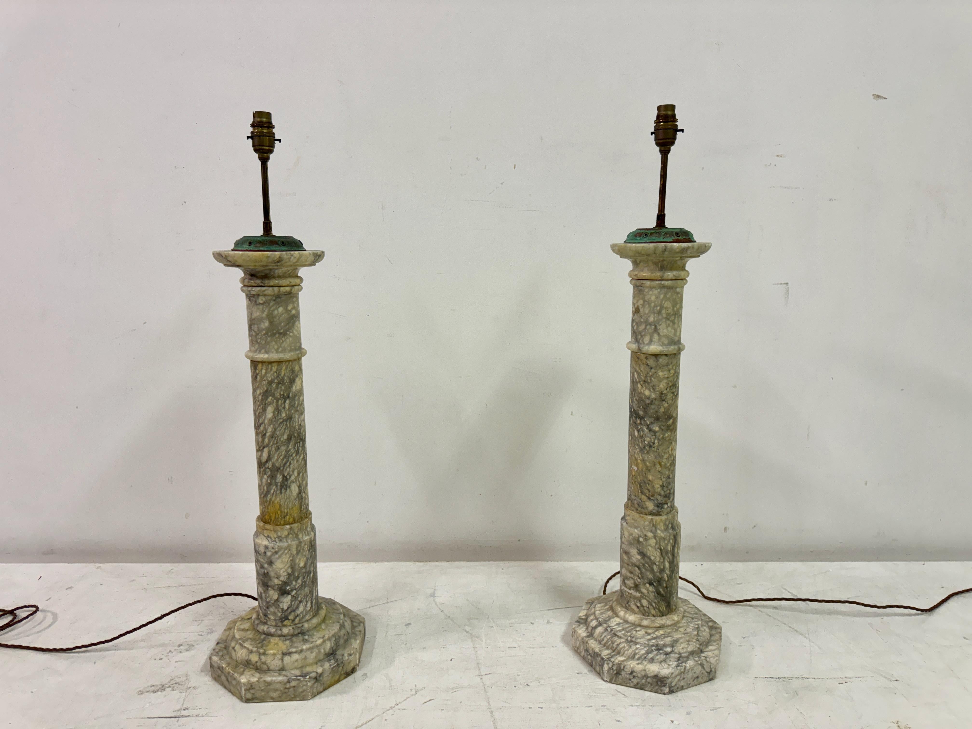 Pair of Tall Alabaster Column Table Lamps 5