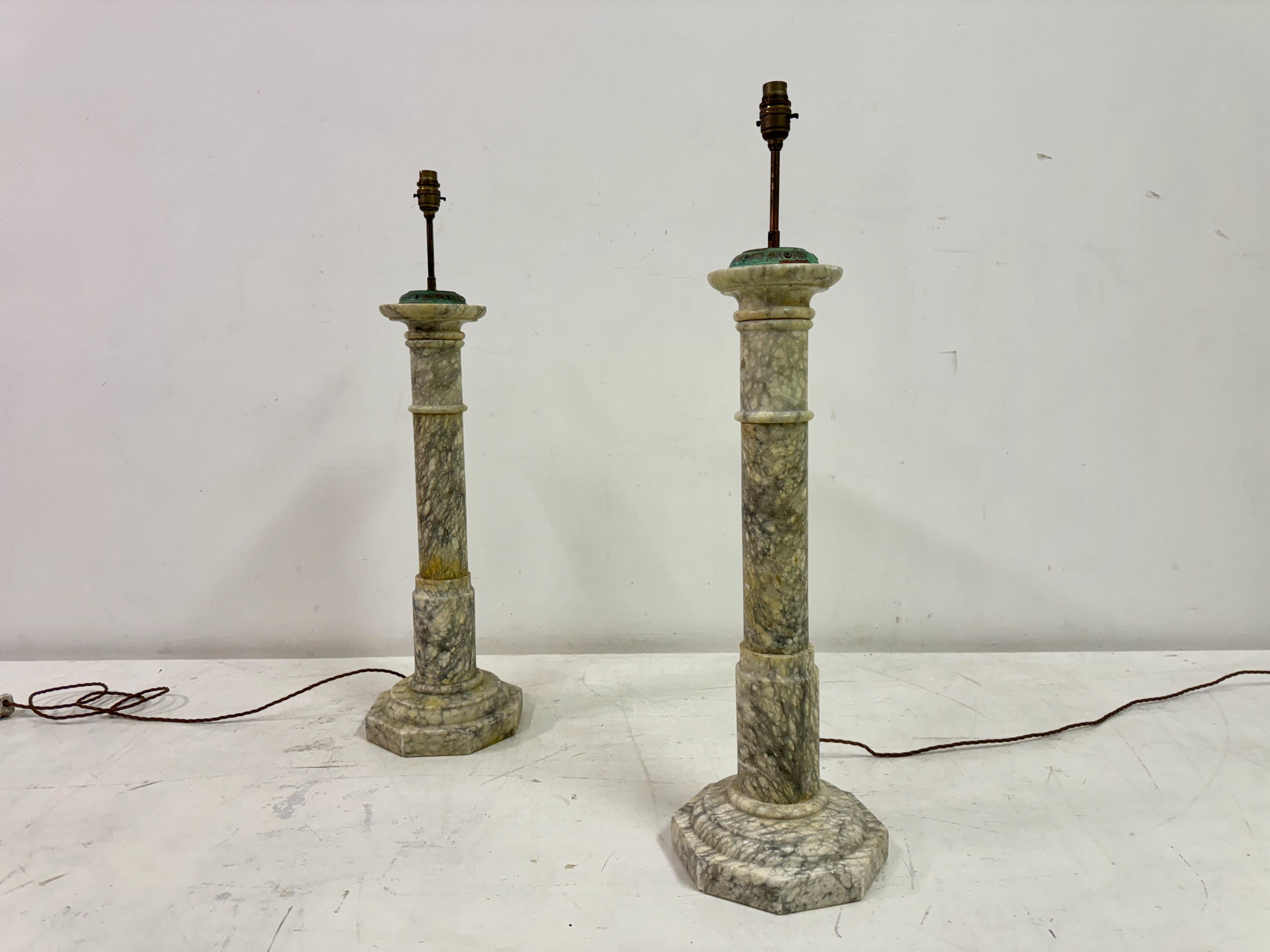 Pair of Tall Alabaster Column Table Lamps 7