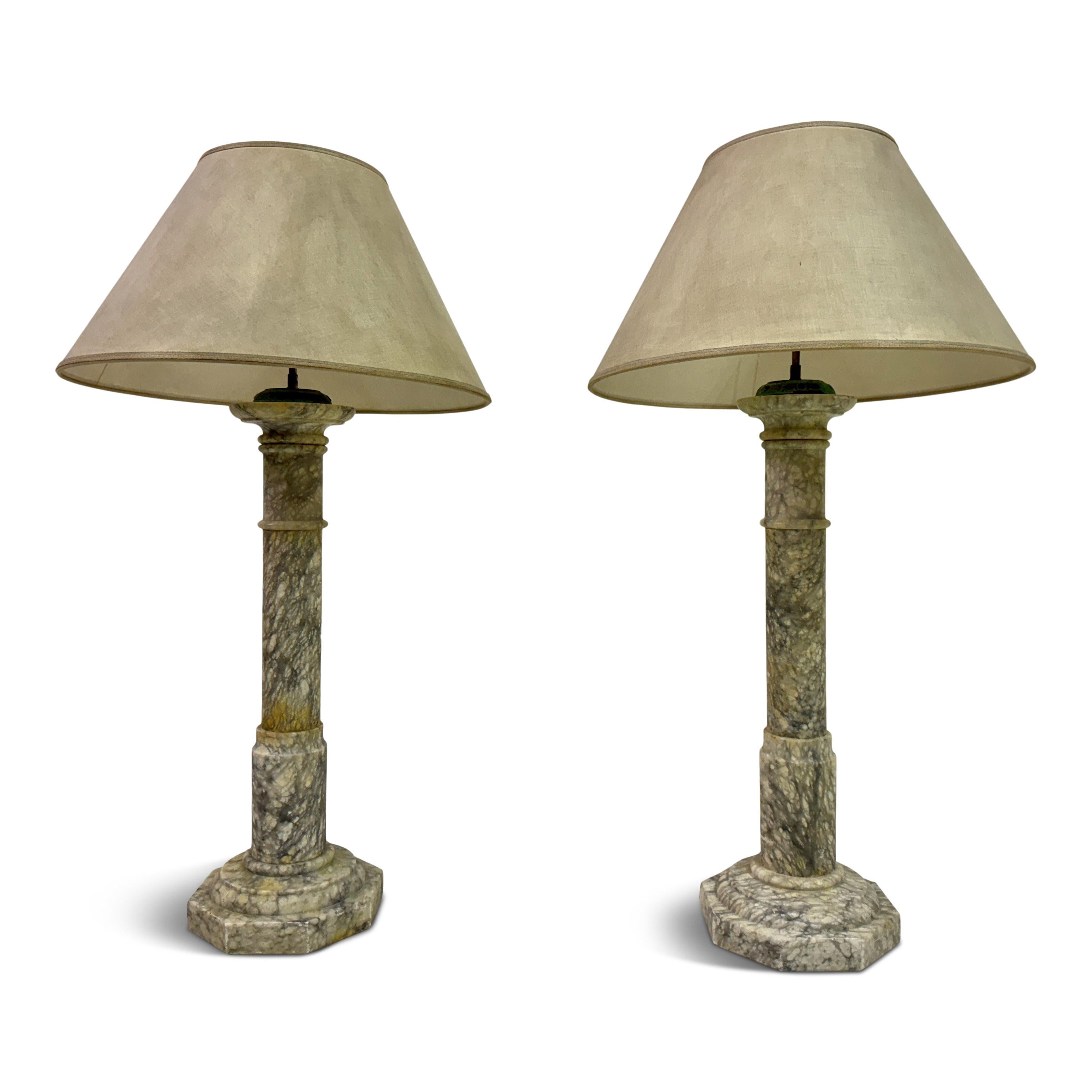 Pair of Tall Alabaster Column Table Lamps 8