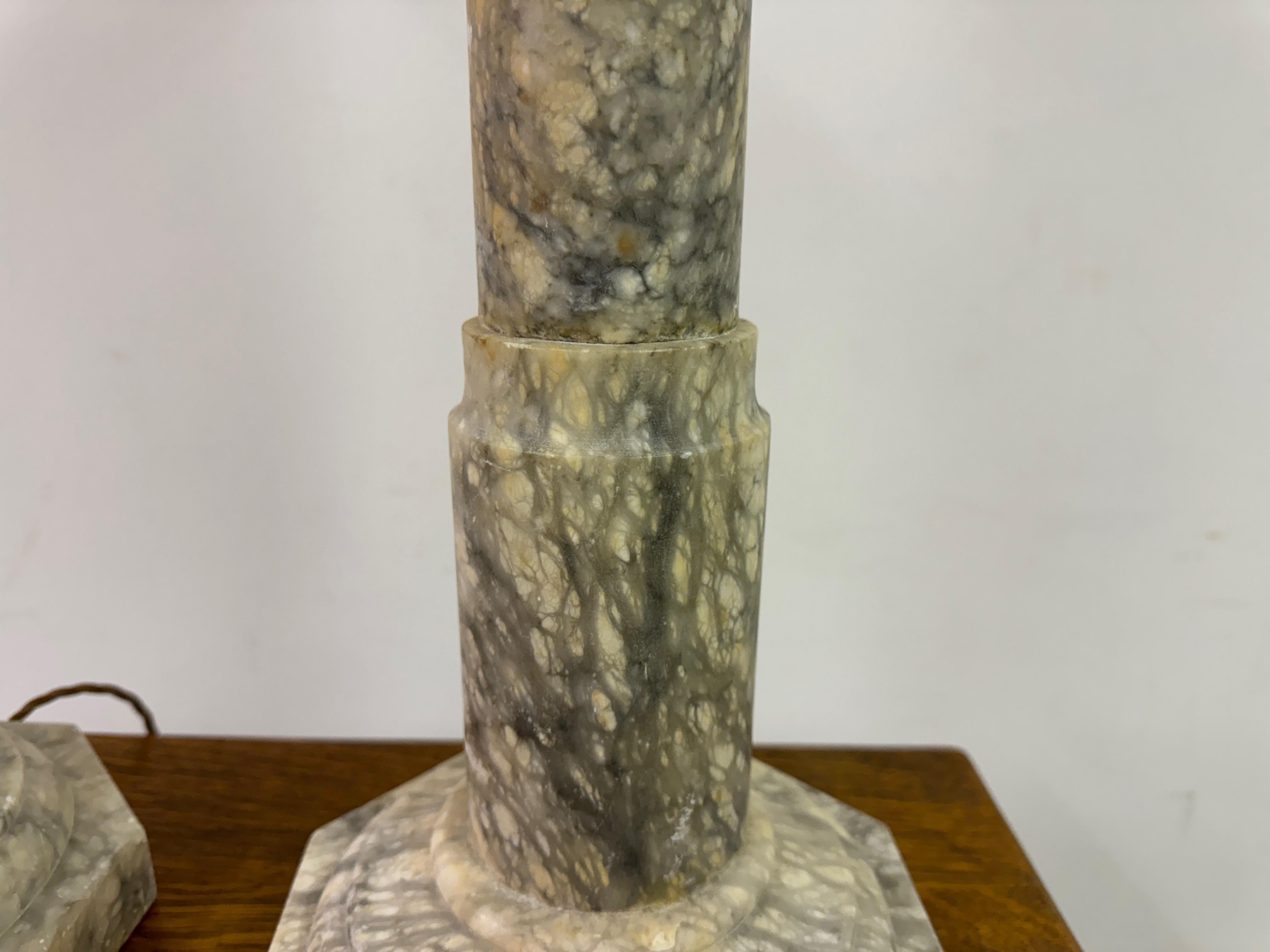 Italian Pair of Tall Alabaster Column Table Lamps