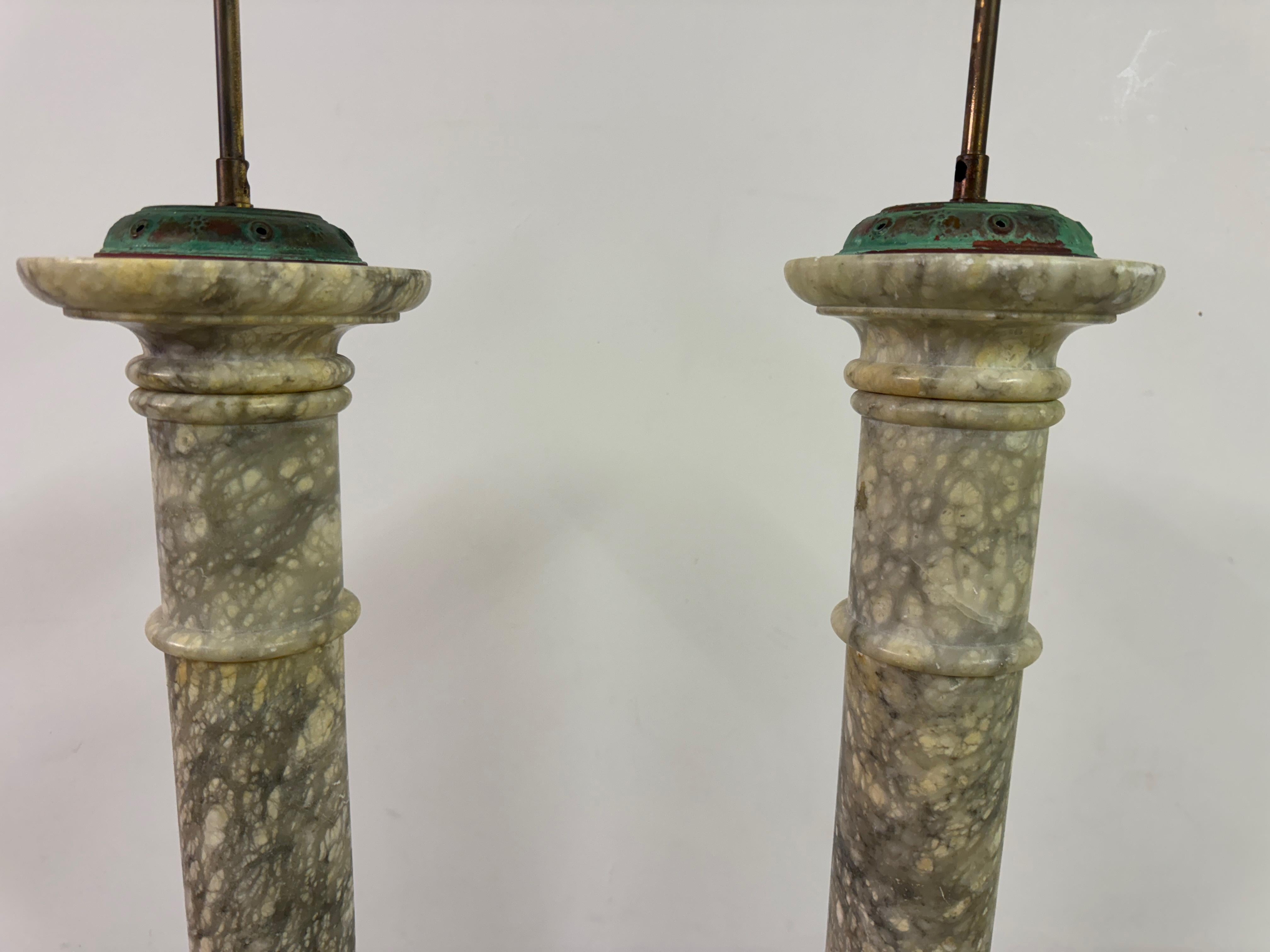 Pair of Tall Alabaster Column Table Lamps 1