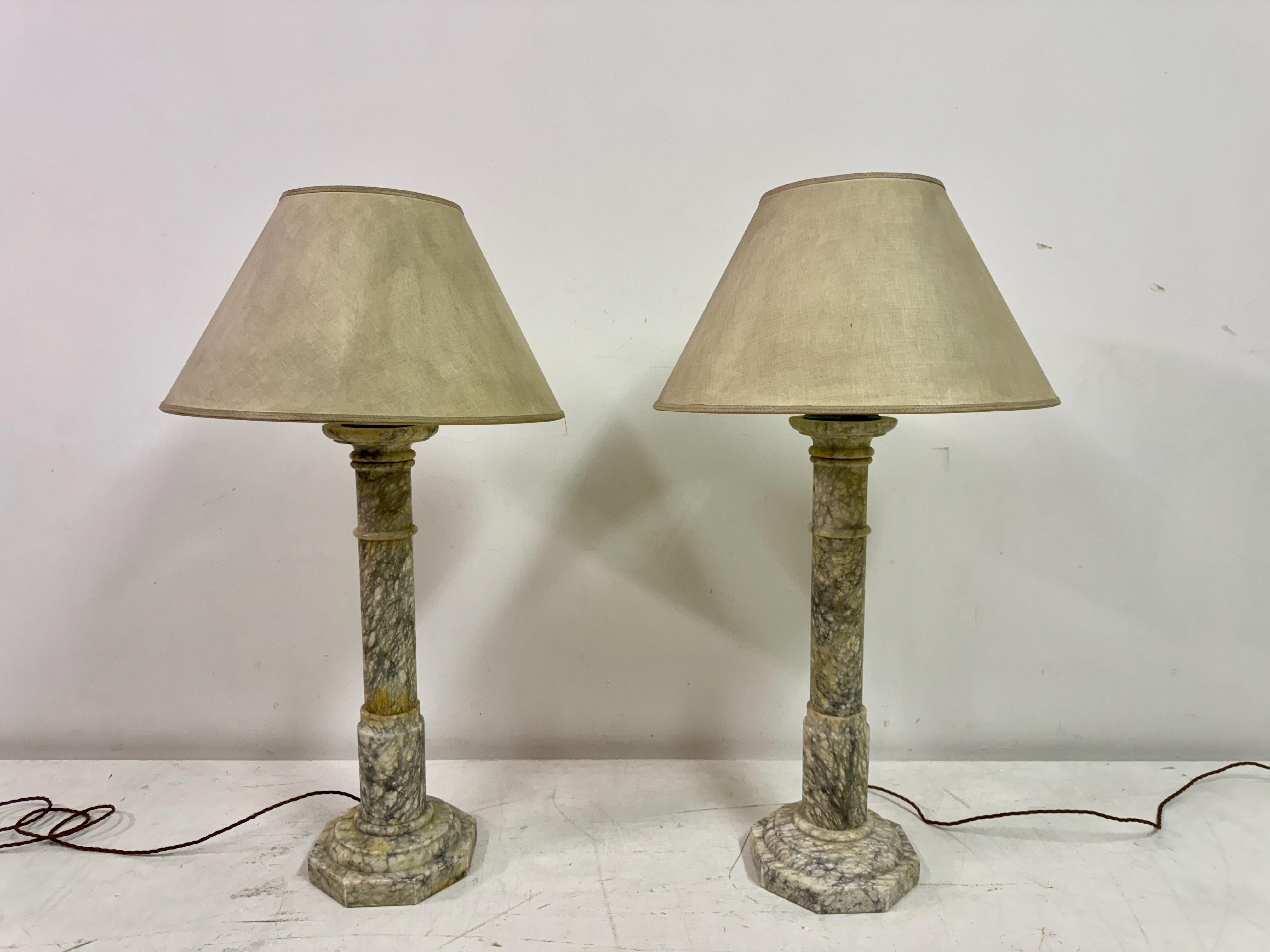 Pair of Tall Alabaster Column Table Lamps 2