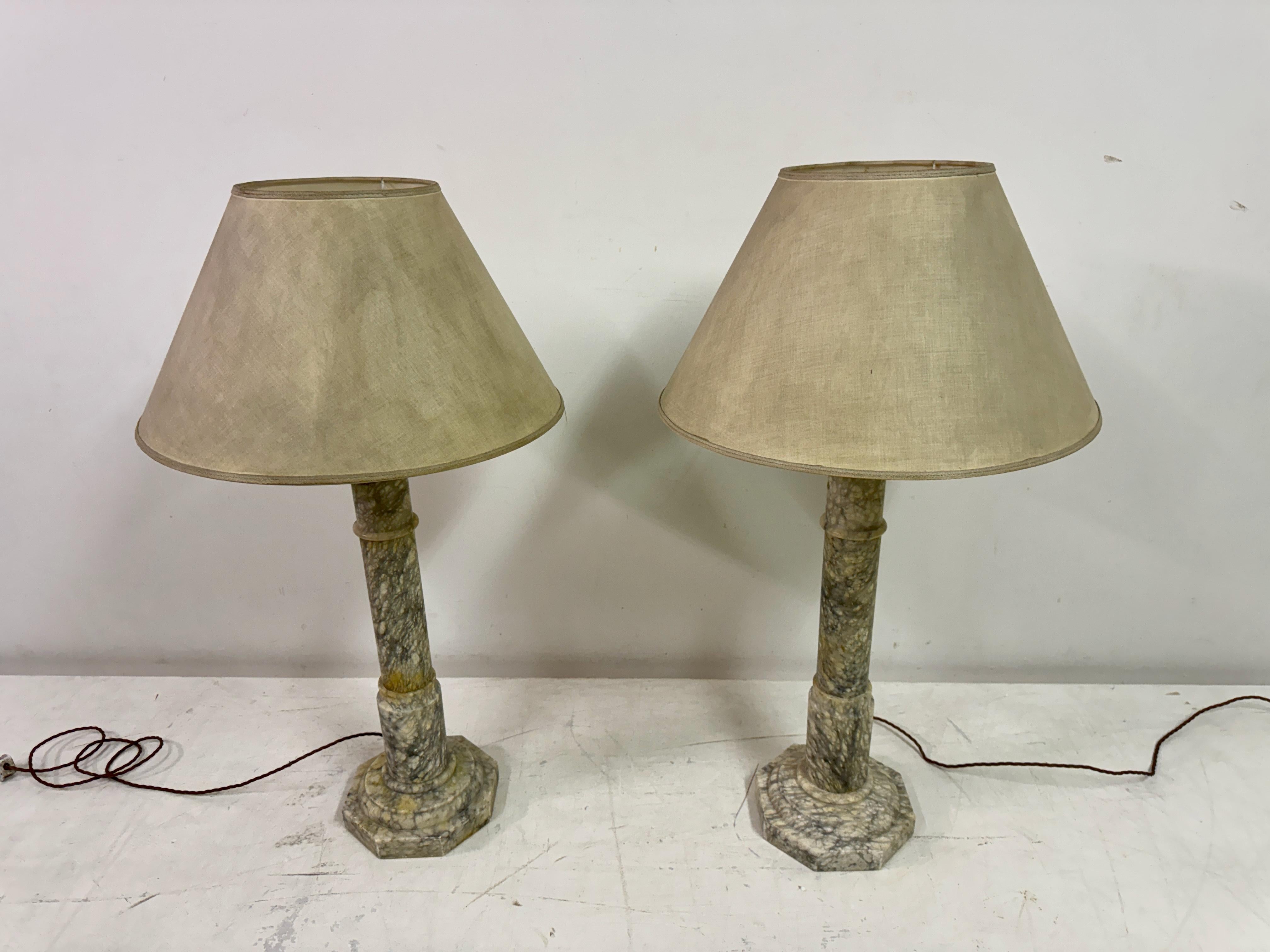 Pair of Tall Alabaster Column Table Lamps 3