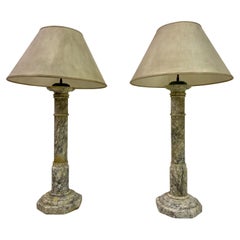 Pair of Tall Alabaster Column Table Lamps
