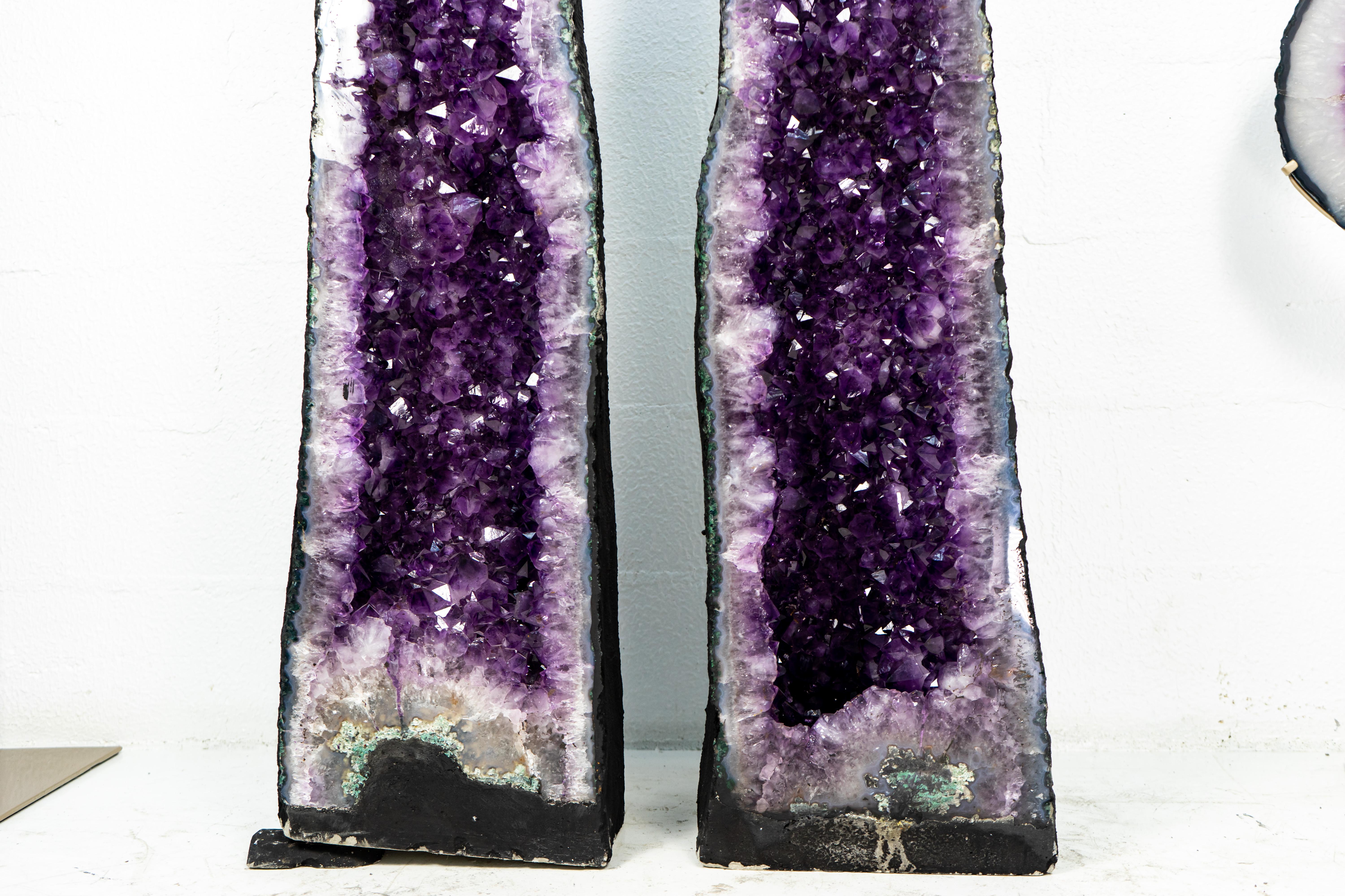 Pair of Tall Amethyst Cathedral Geodes with Deep Purple AAA Amethyst Druzy For Sale 4