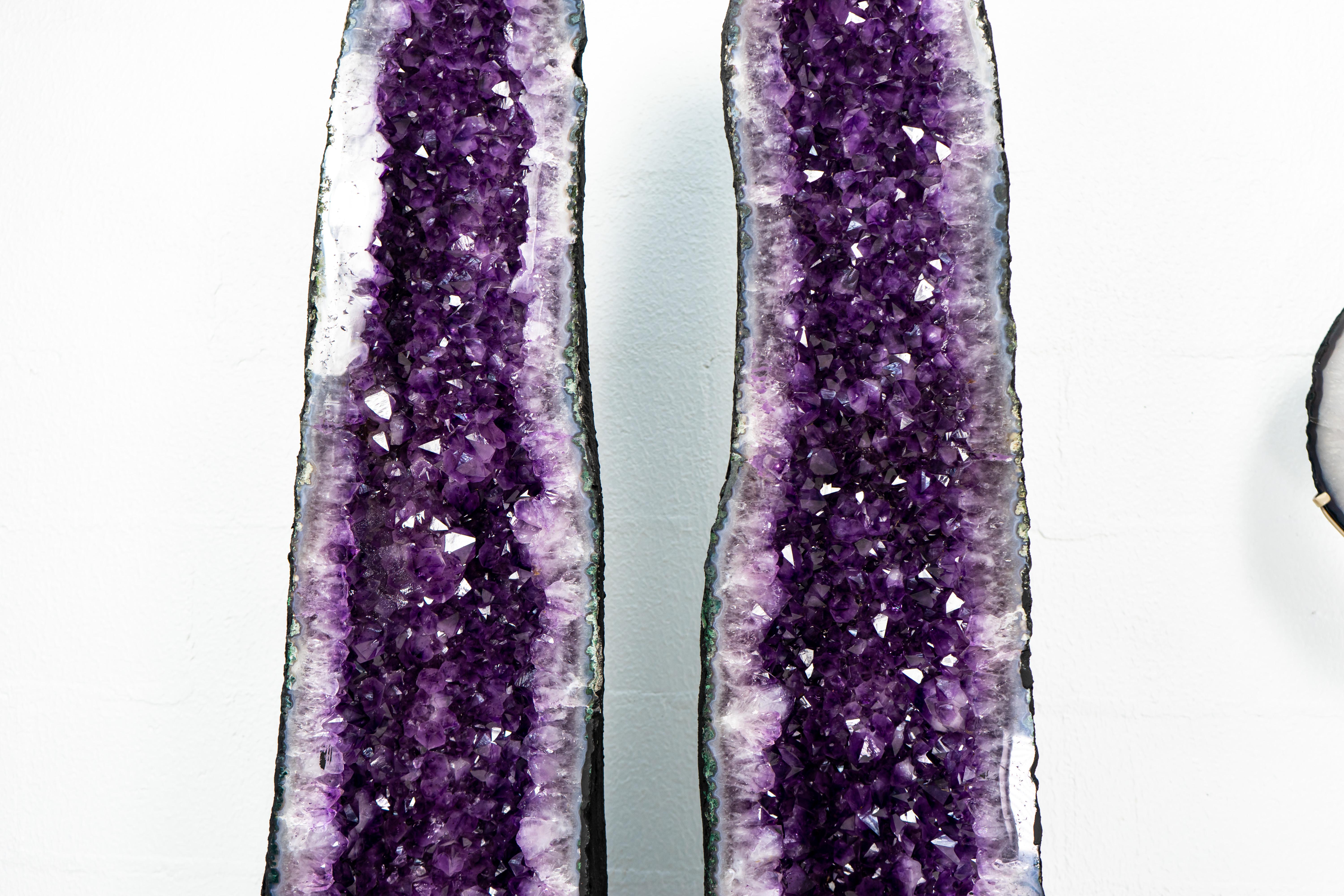 Pair of Tall Amethyst Cathedral Geodes with Deep Purple AAA Amethyst Druzy For Sale 5