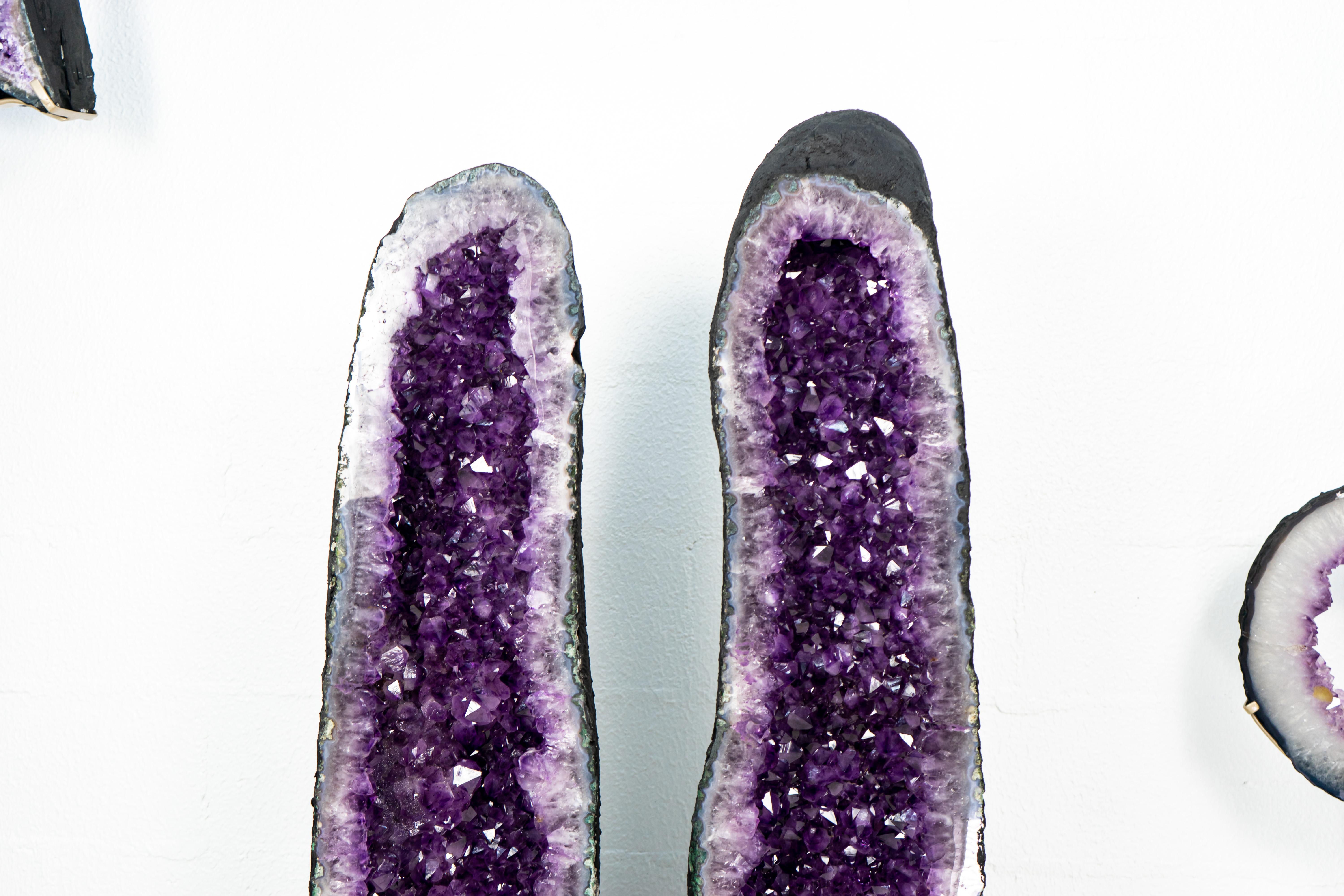 Pair of Tall Amethyst Cathedral Geodes with Deep Purple AAA Amethyst Druzy For Sale 6