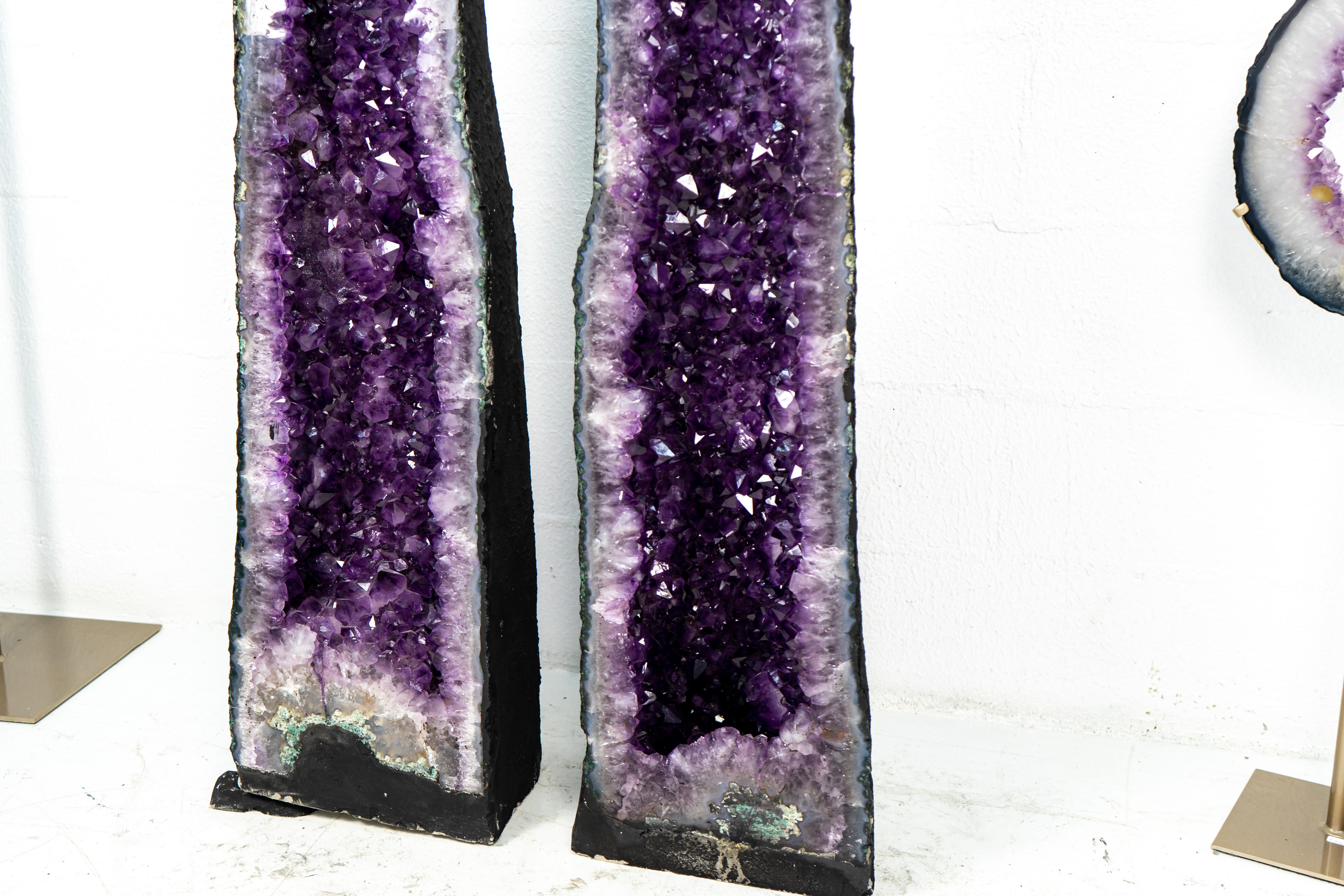 Pair of Tall Amethyst Cathedral Geodes with Deep Purple AAA Amethyst Druzy For Sale 7