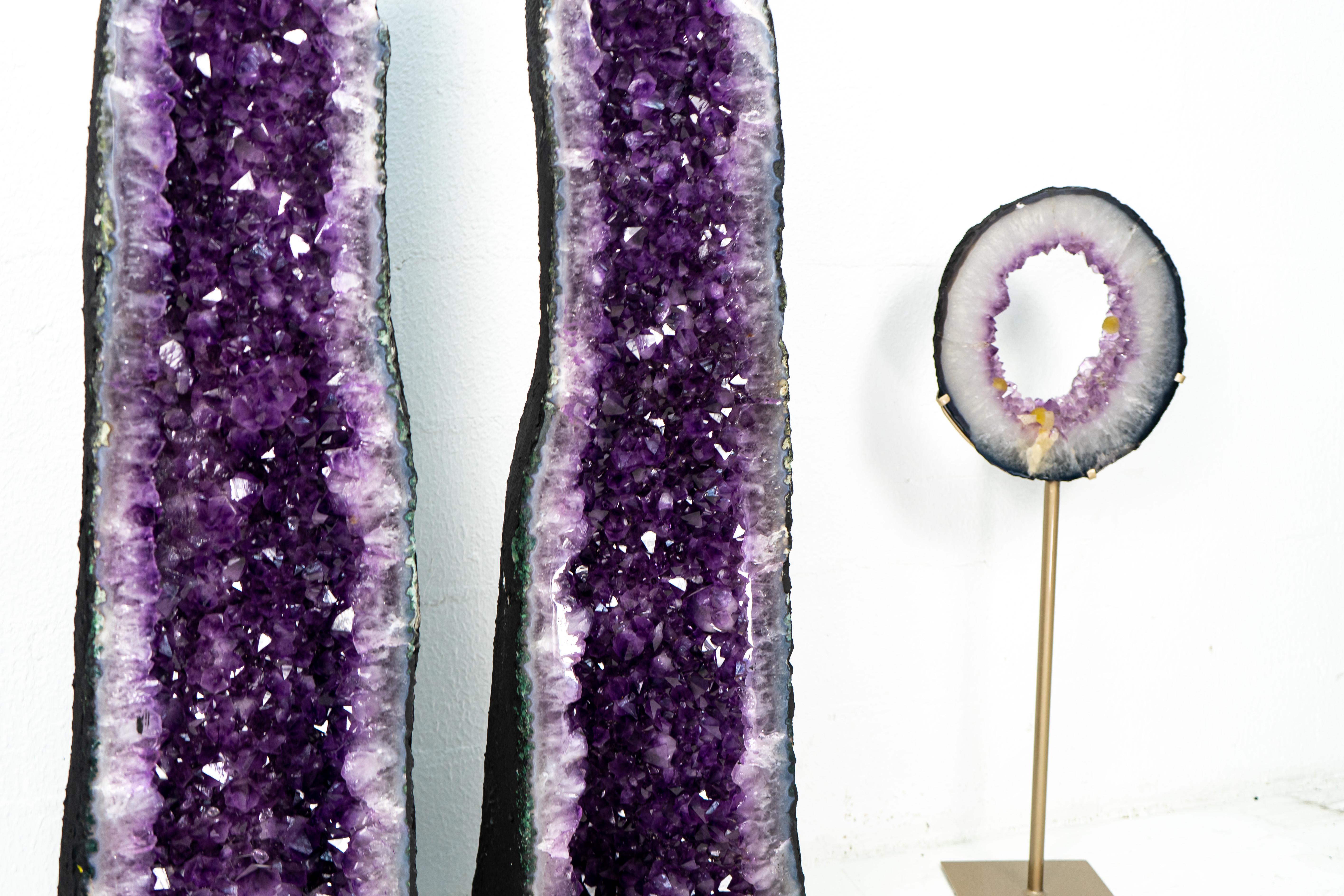 Pair of Tall Amethyst Cathedral Geodes with Deep Purple AAA Amethyst Druzy For Sale 8