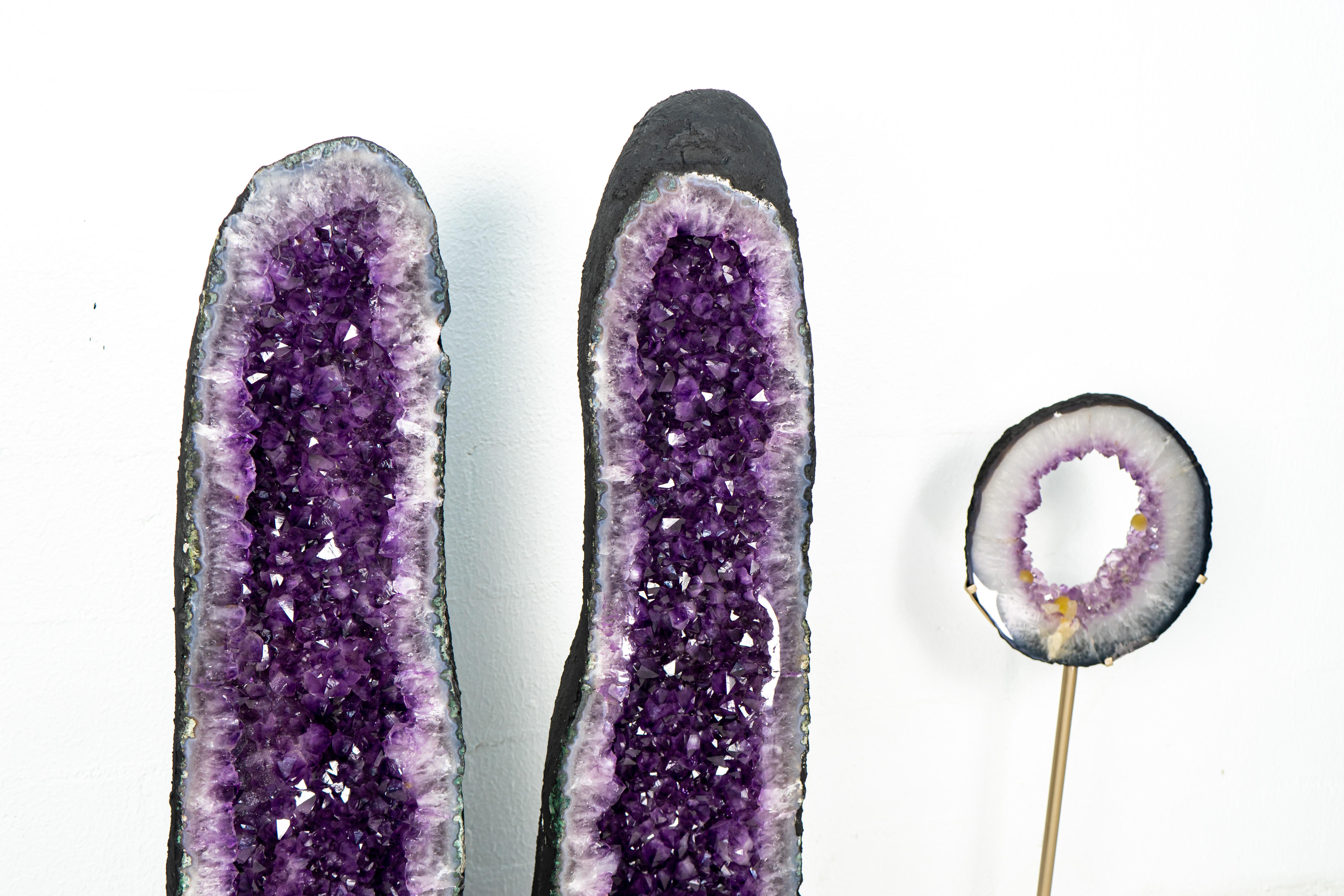 Pair of Tall Amethyst Cathedral Geodes with Deep Purple AAA Amethyst Druzy For Sale 9