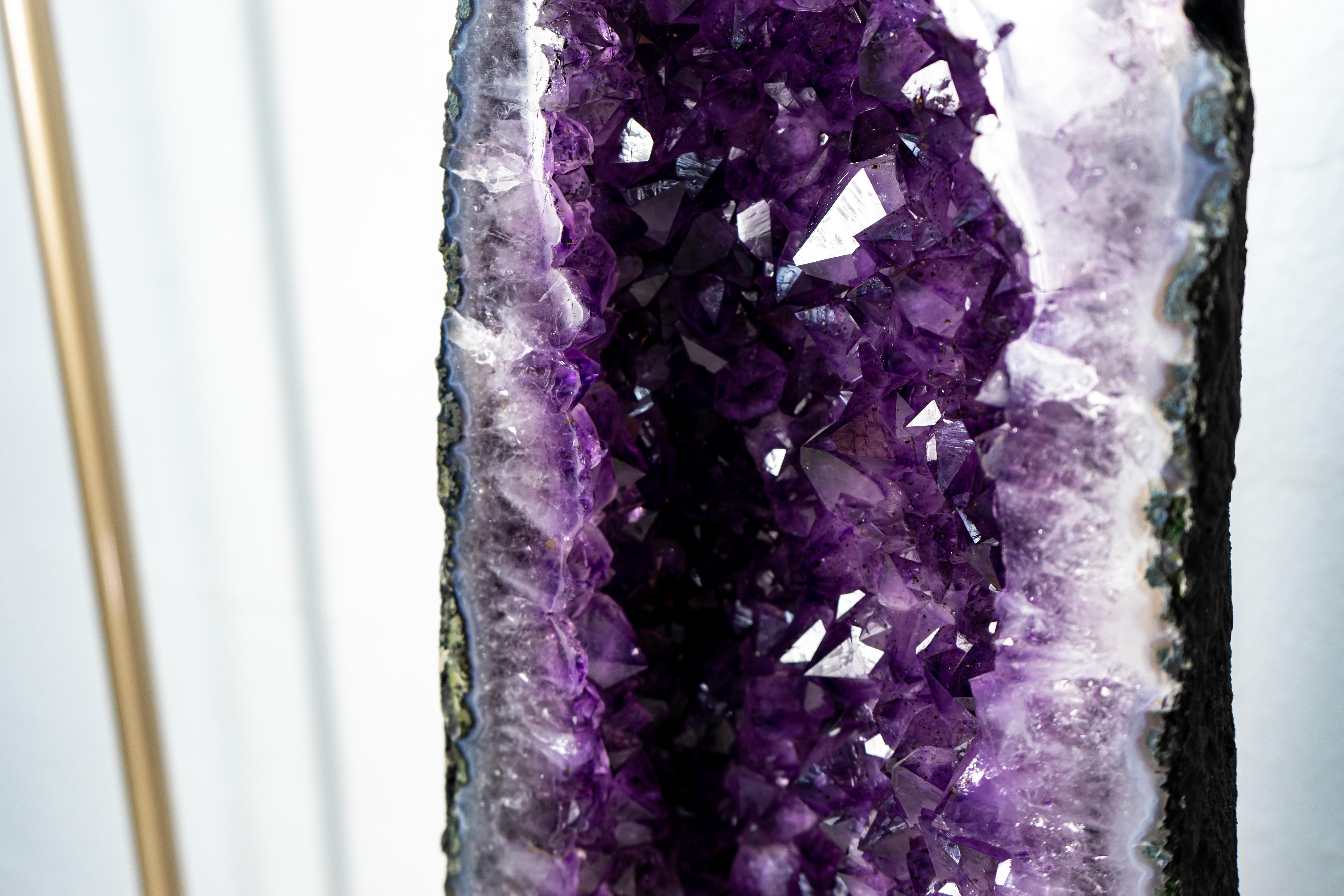 Pair of Tall Amethyst Cathedral Geodes with Deep Purple AAA Amethyst Druzy For Sale 1
