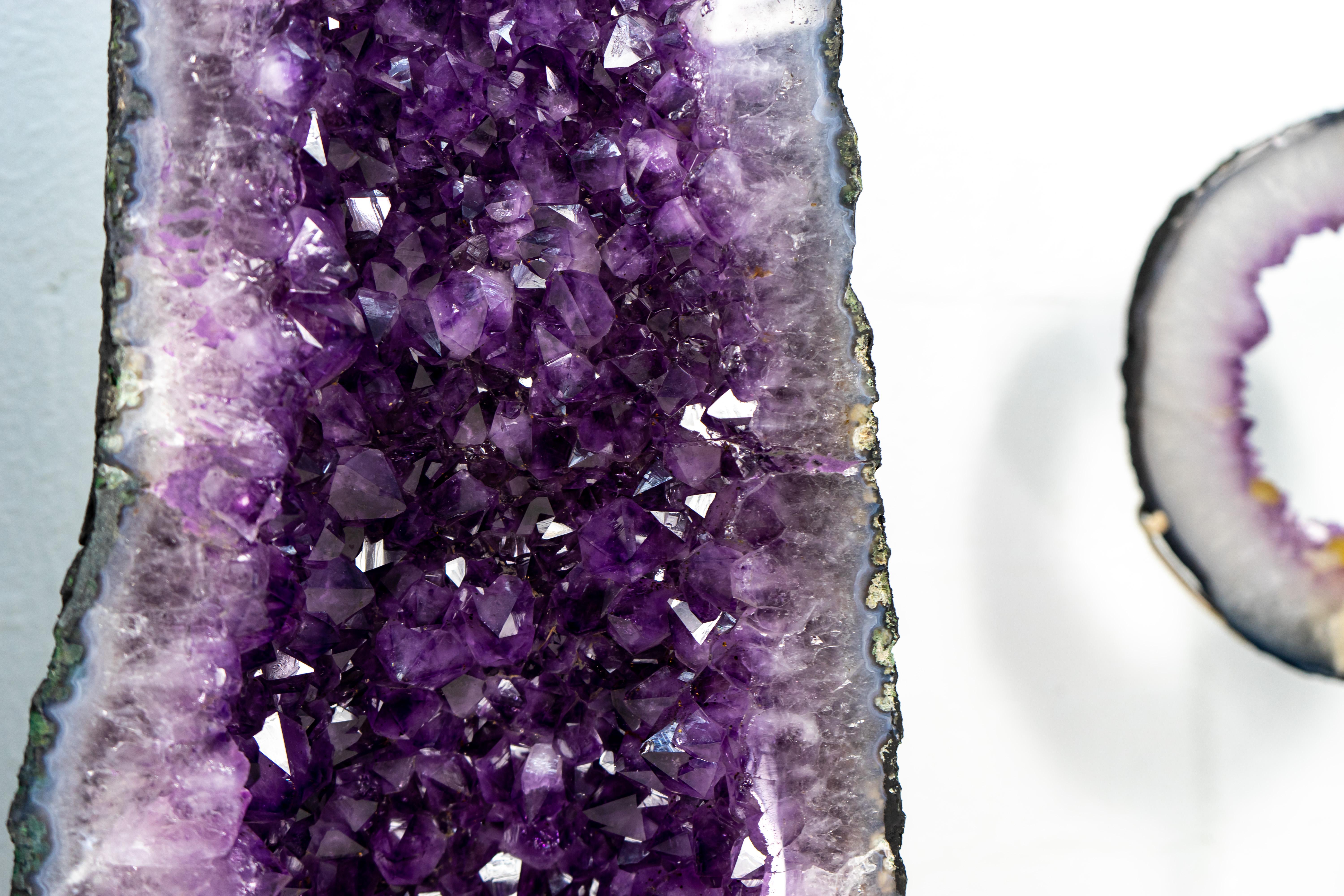 Pair of Tall Amethyst Cathedral Geodes with Deep Purple AAA Amethyst Druzy For Sale 2