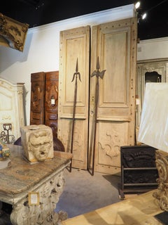 Pair of Tall and Decorative Wood and Iron Halberds, Circa 1900