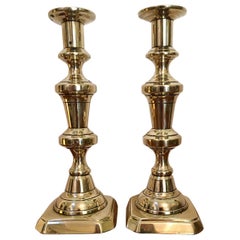 Pair of Tall Antique Brass Candlesticks
