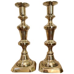 Pair of Tall Antique Brass Candlesticks