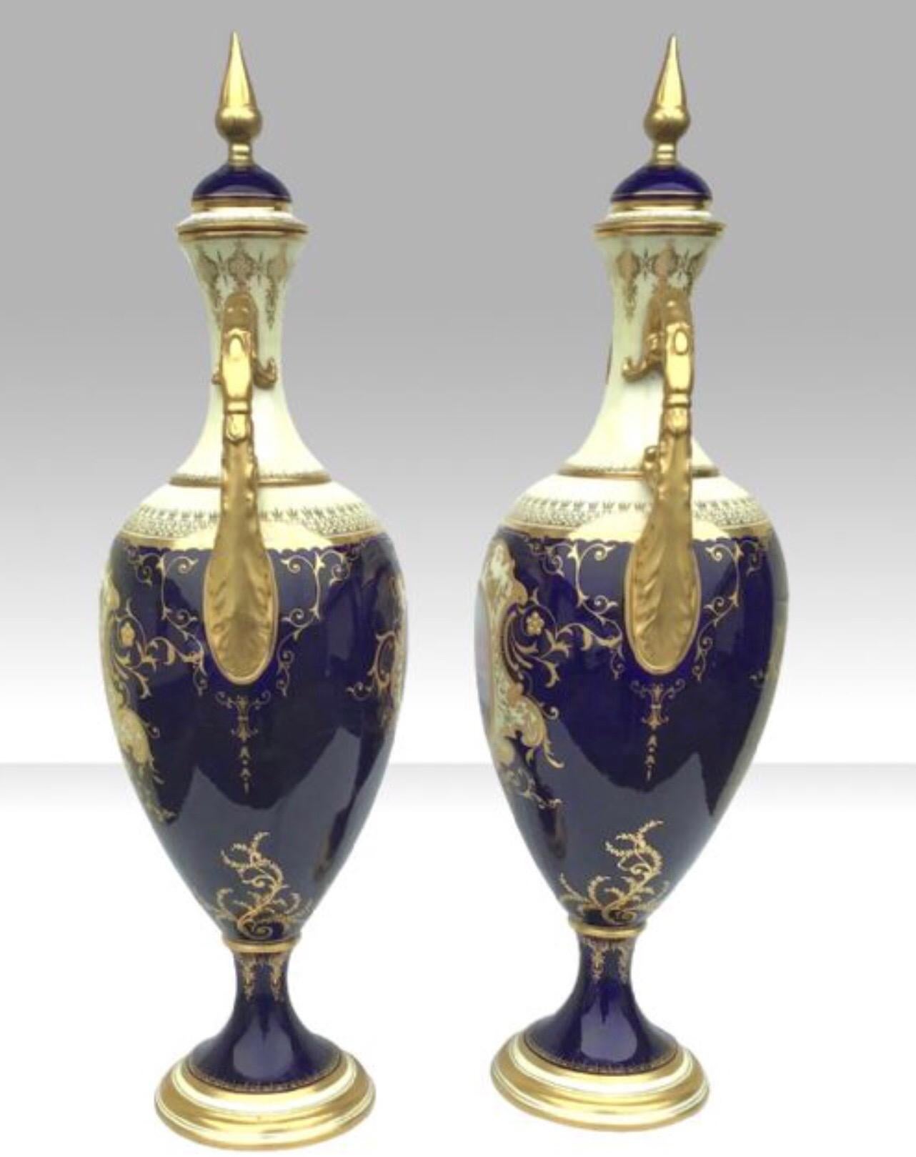 Pair of Tall Antique Coalport Porcelain Vases 7