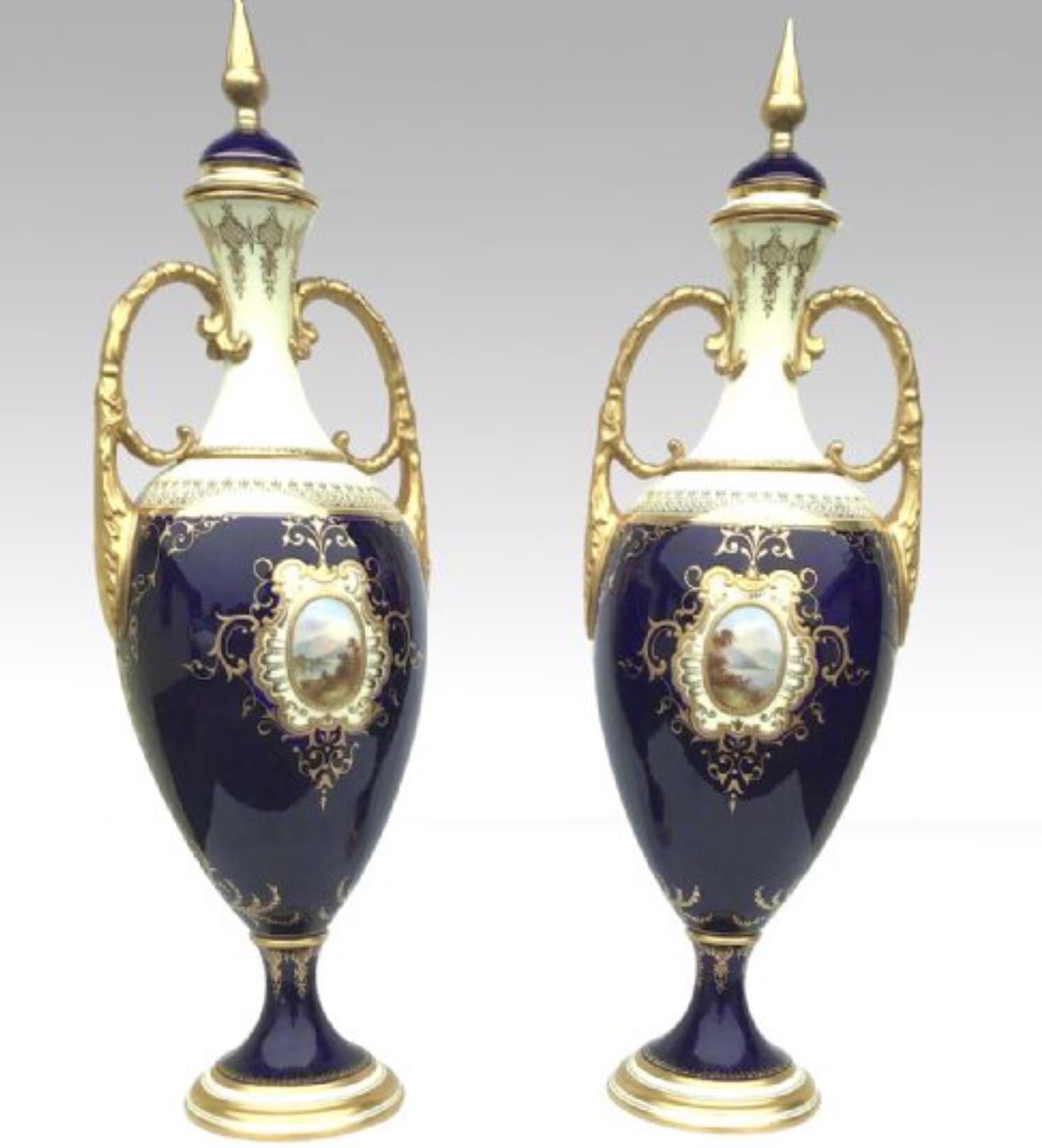 Classical Greek Pair of Tall Antique Coalport Porcelain Vases