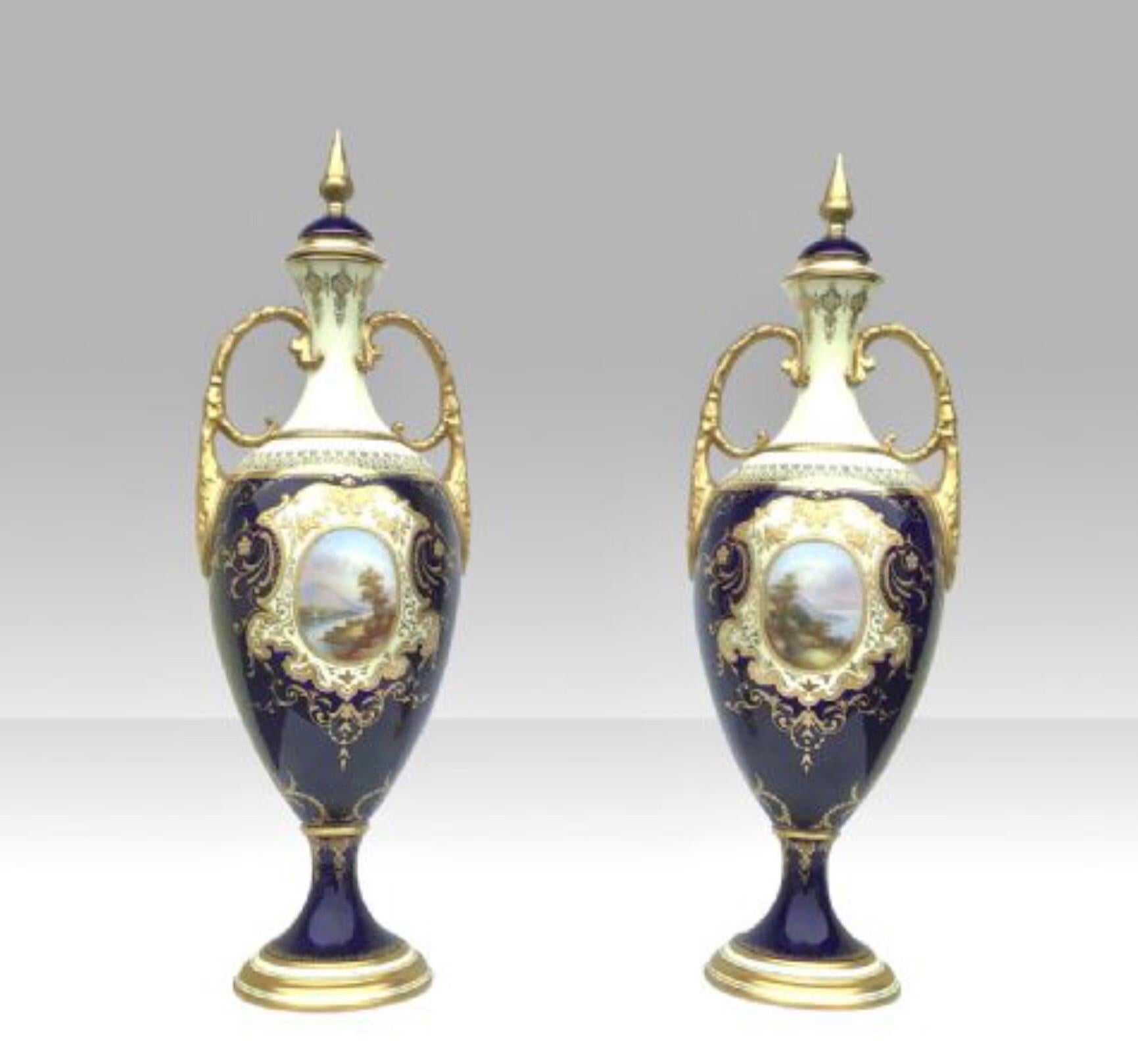 20th Century Pair of Tall Antique Coalport Porcelain Vases