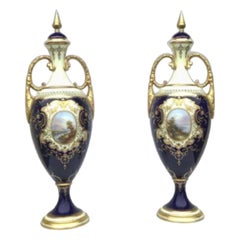 Pair of Tall Antique Coalport Porcelain Vases