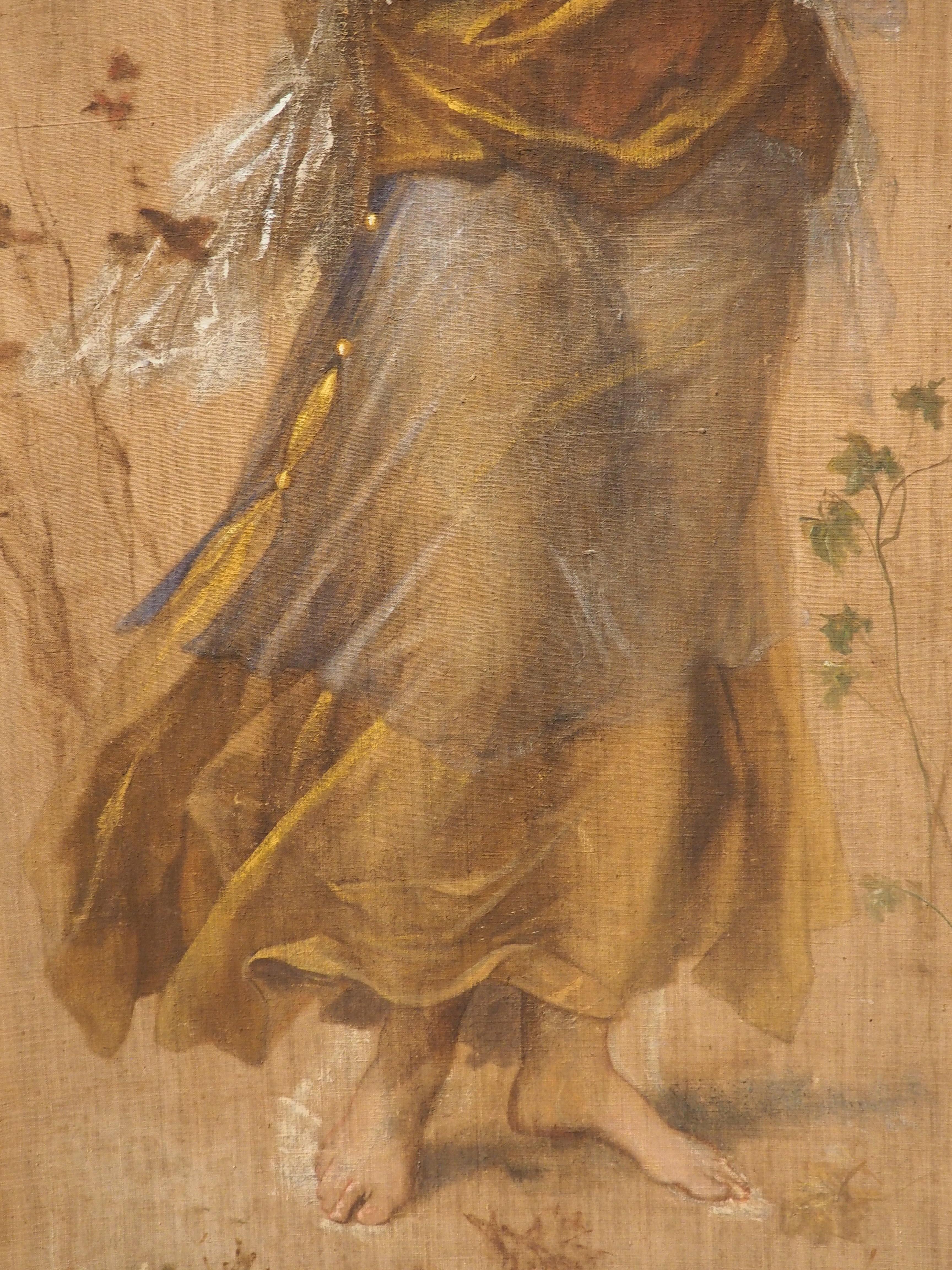 Pair of Tall Antique French Paintings, The Allegories of Autumn and Winter, 1879 5