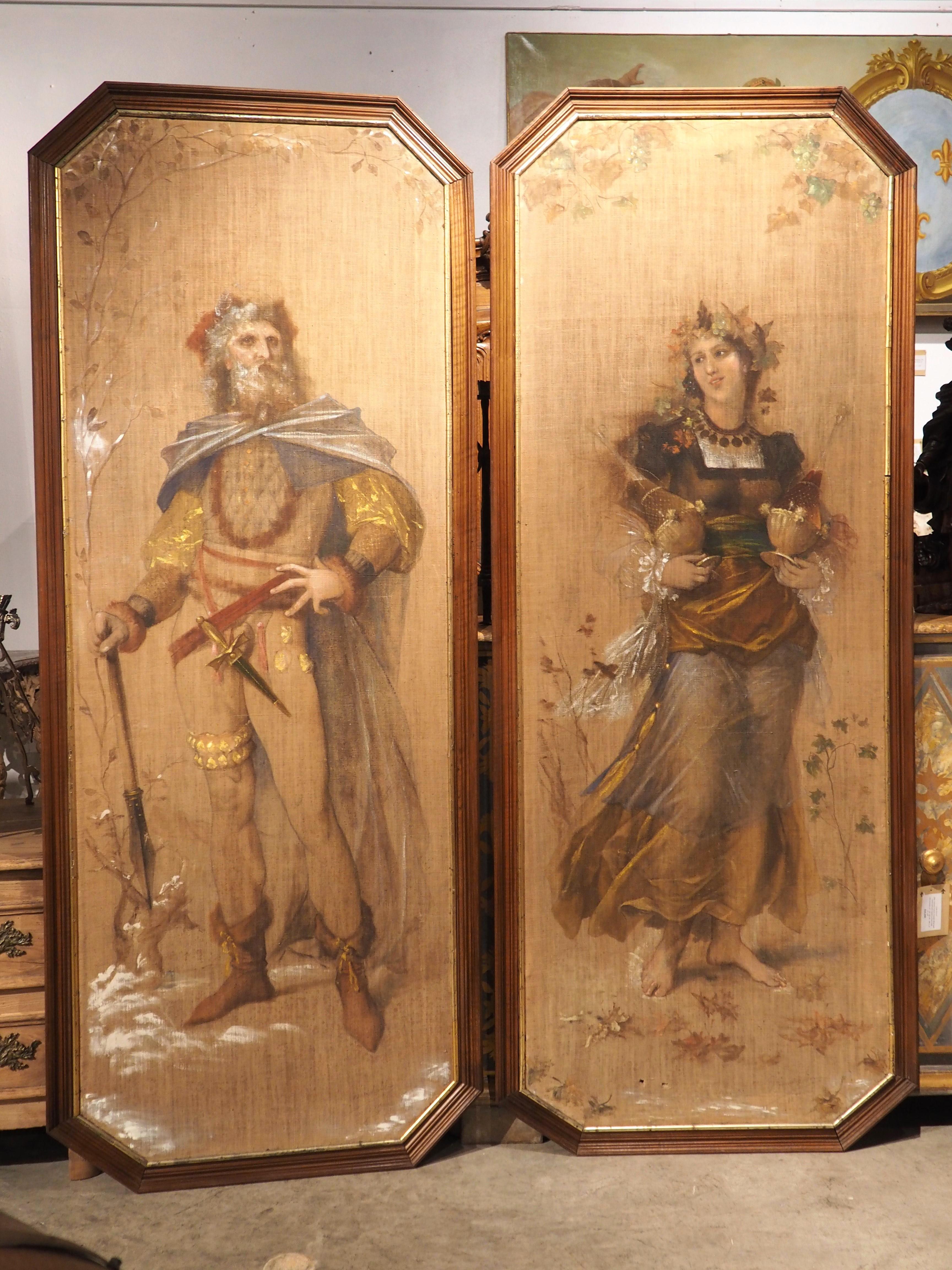 Pair of Tall Antique French Paintings, The Allegories of Autumn and Winter, 1879 13