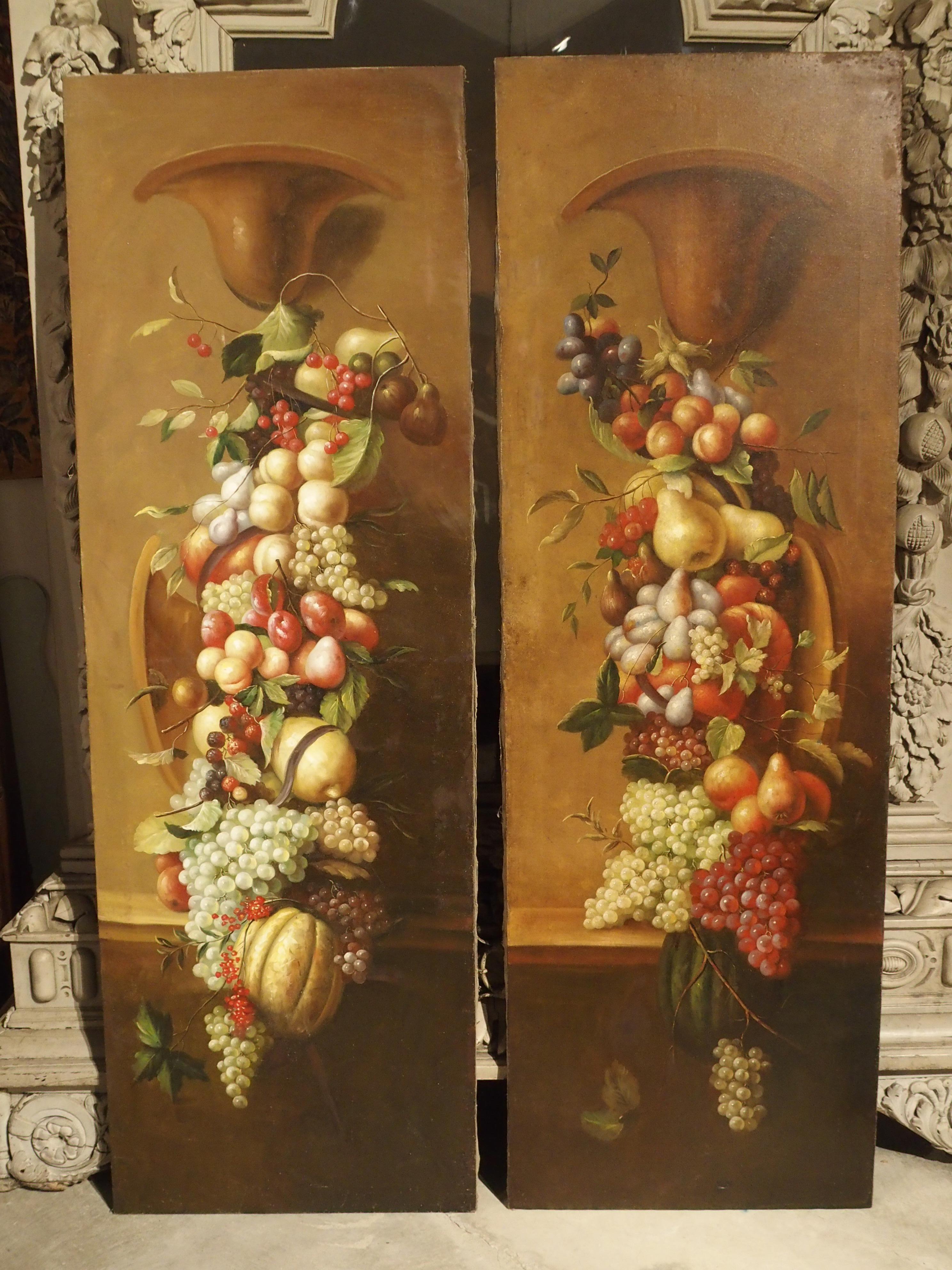 Pair of Tall Antique Italian Still Life Paintings, circa 1900 For Sale 8