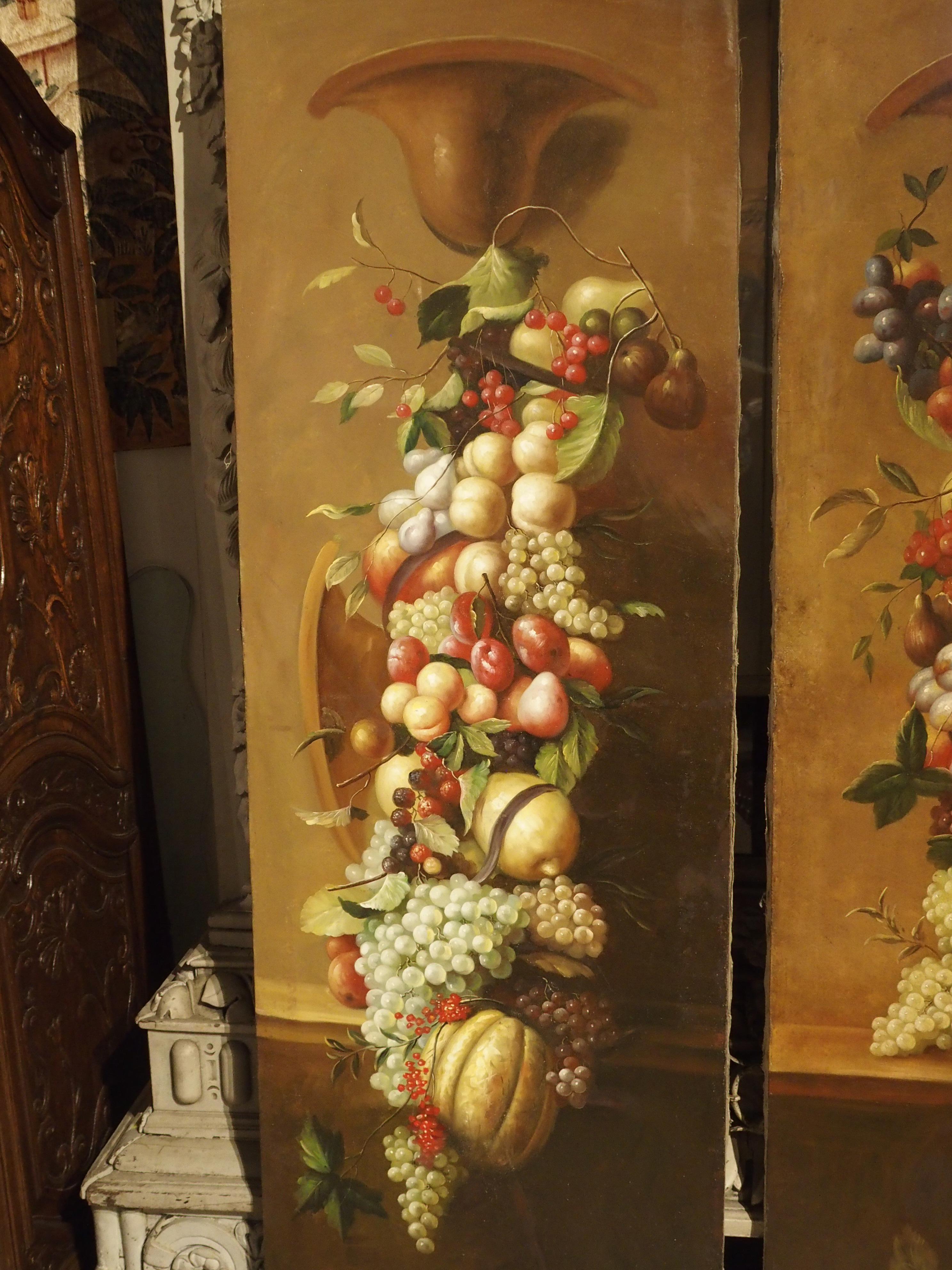 Pair of Tall Antique Italian Still Life Paintings, circa 1900 In Good Condition For Sale In Dallas, TX