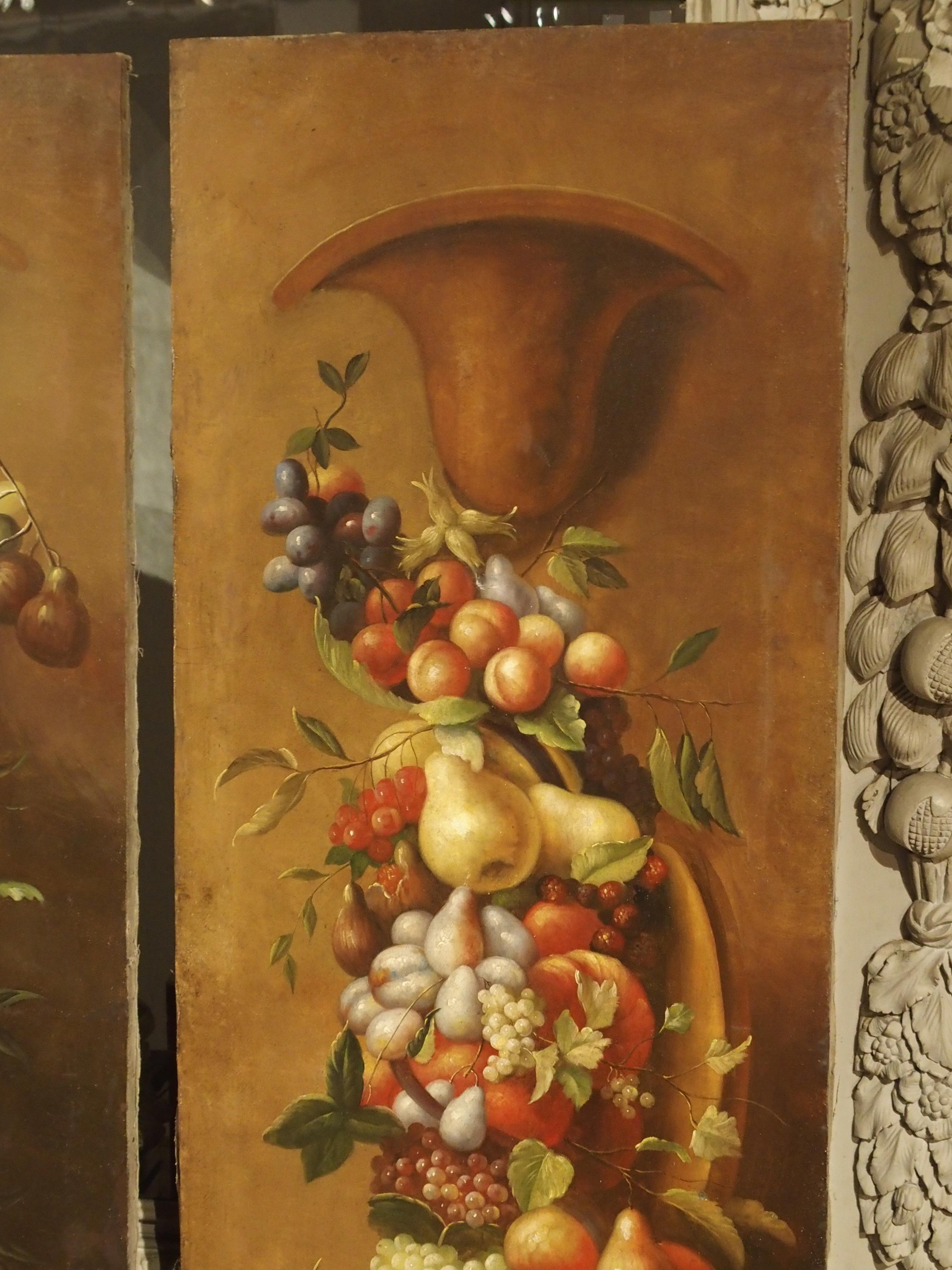 20th Century Pair of Tall Antique Italian Still Life Paintings, circa 1900 For Sale