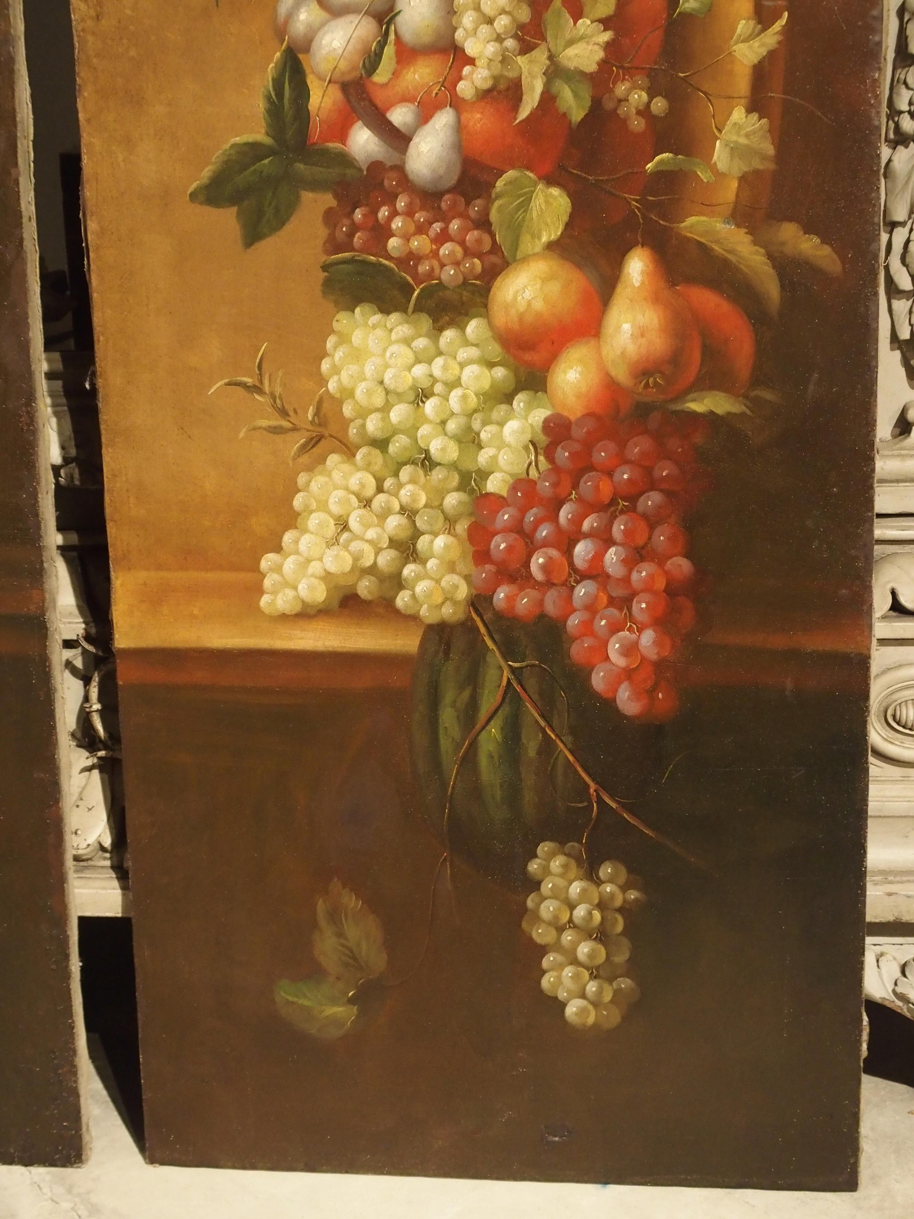Canvas Pair of Tall Antique Italian Still Life Paintings, circa 1900 For Sale