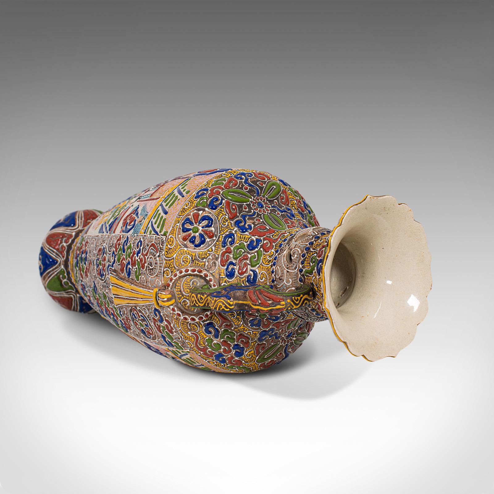 Pair of Tall Antique Satsuma Vases, Japanese, Ceramic, Decorative, Moriage, 1900 5