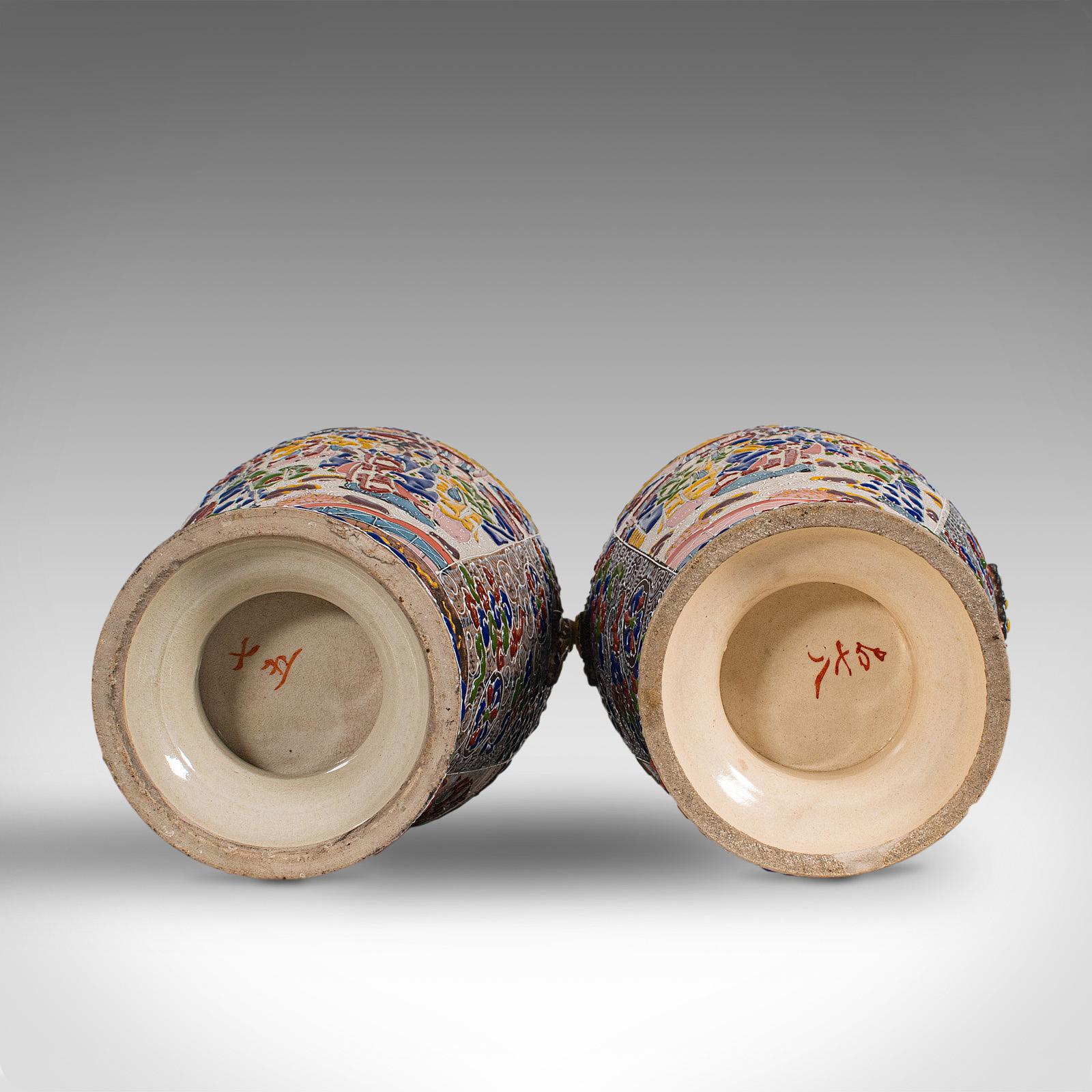 Pair of Tall Antique Satsuma Vases, Japanese, Ceramic, Decorative, Moriage, 1900 7