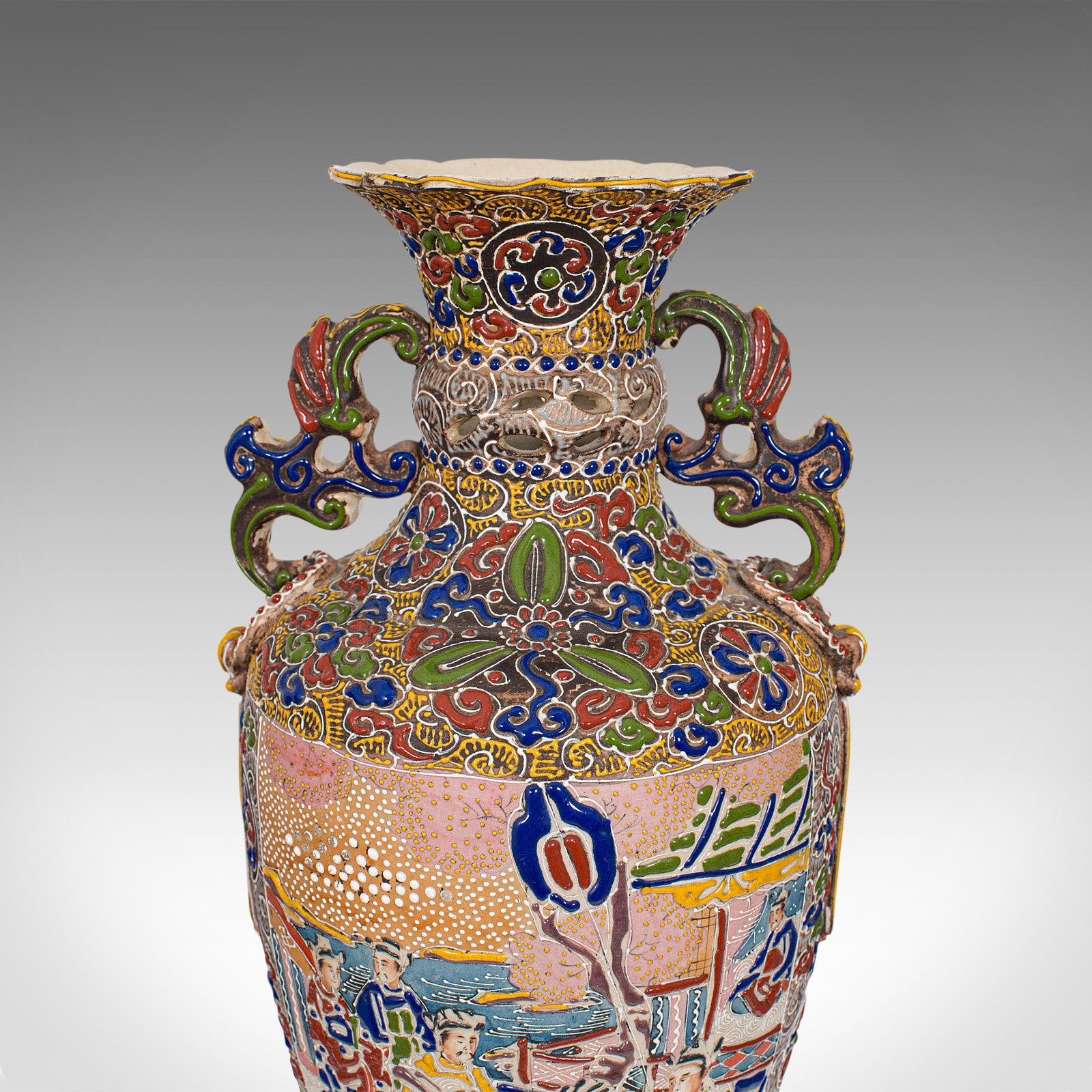 Pair of Tall Antique Satsuma Vases, Japanese, Ceramic, Decorative, Moriage, 1900 2