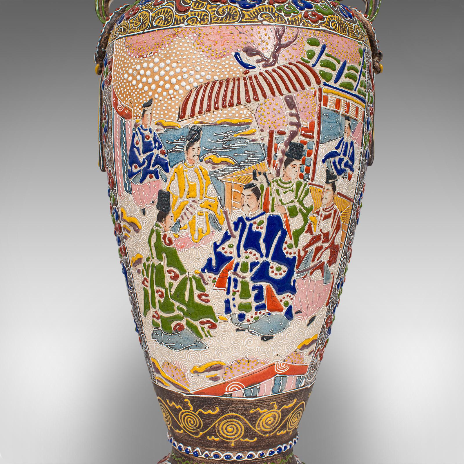 Pair of Tall Antique Satsuma Vases, Japanese, Ceramic, Decorative, Moriage, 1900 3