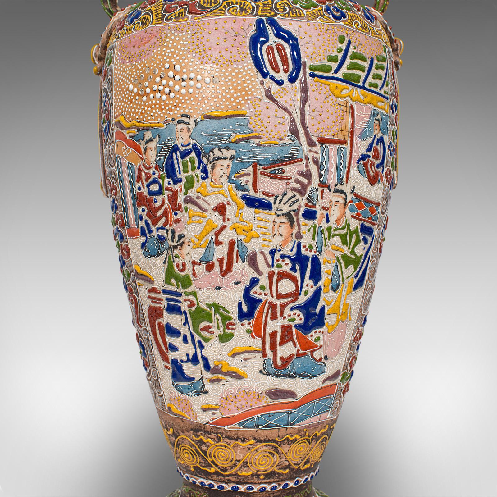 Pair of Tall Antique Satsuma Vases, Japanese, Ceramic, Decorative, Moriage, 1900 4