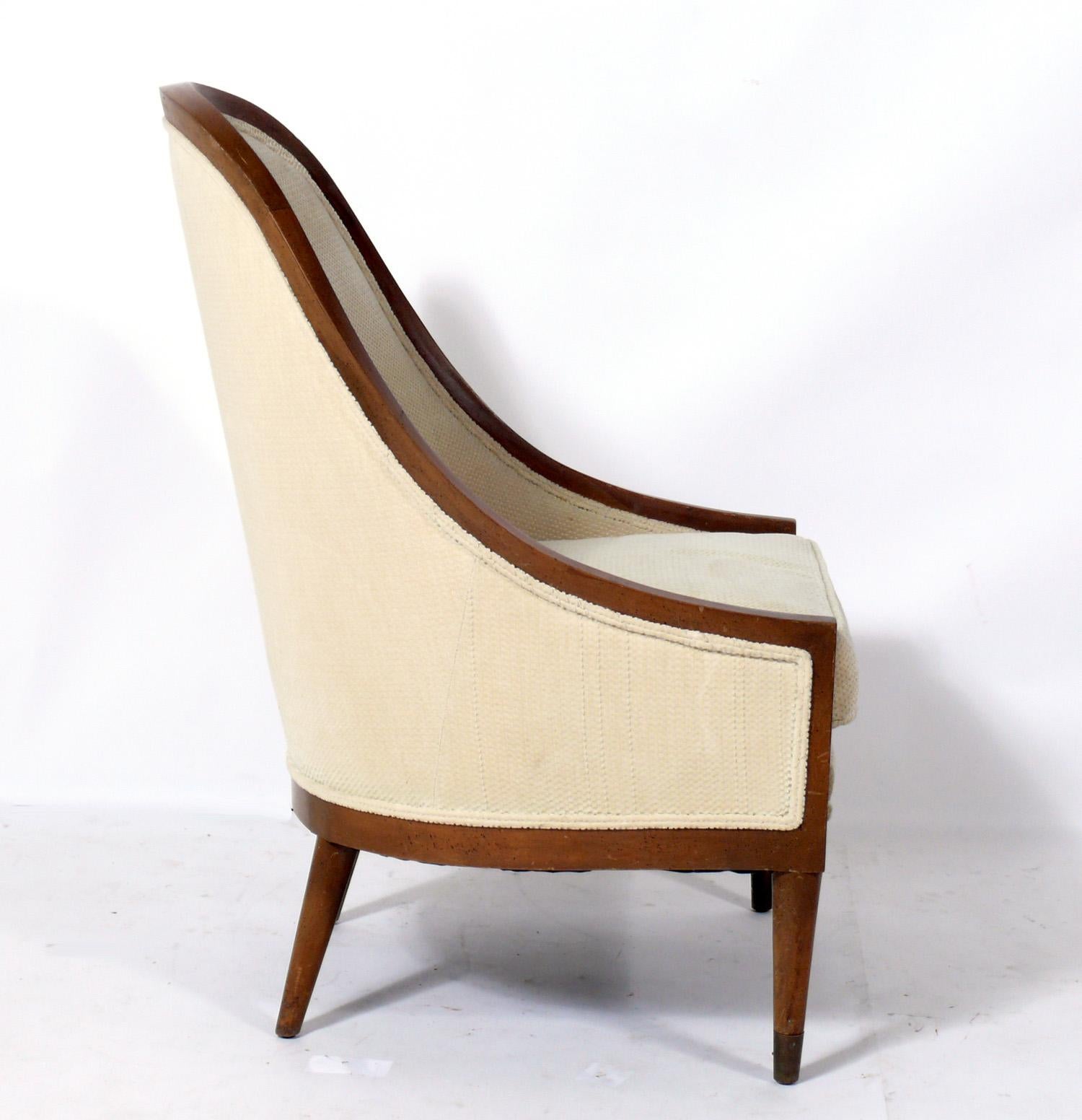 Mid-Century Modern Pair of Tall Arch Back Lounge Chairs Attributed to Jacques Grange
