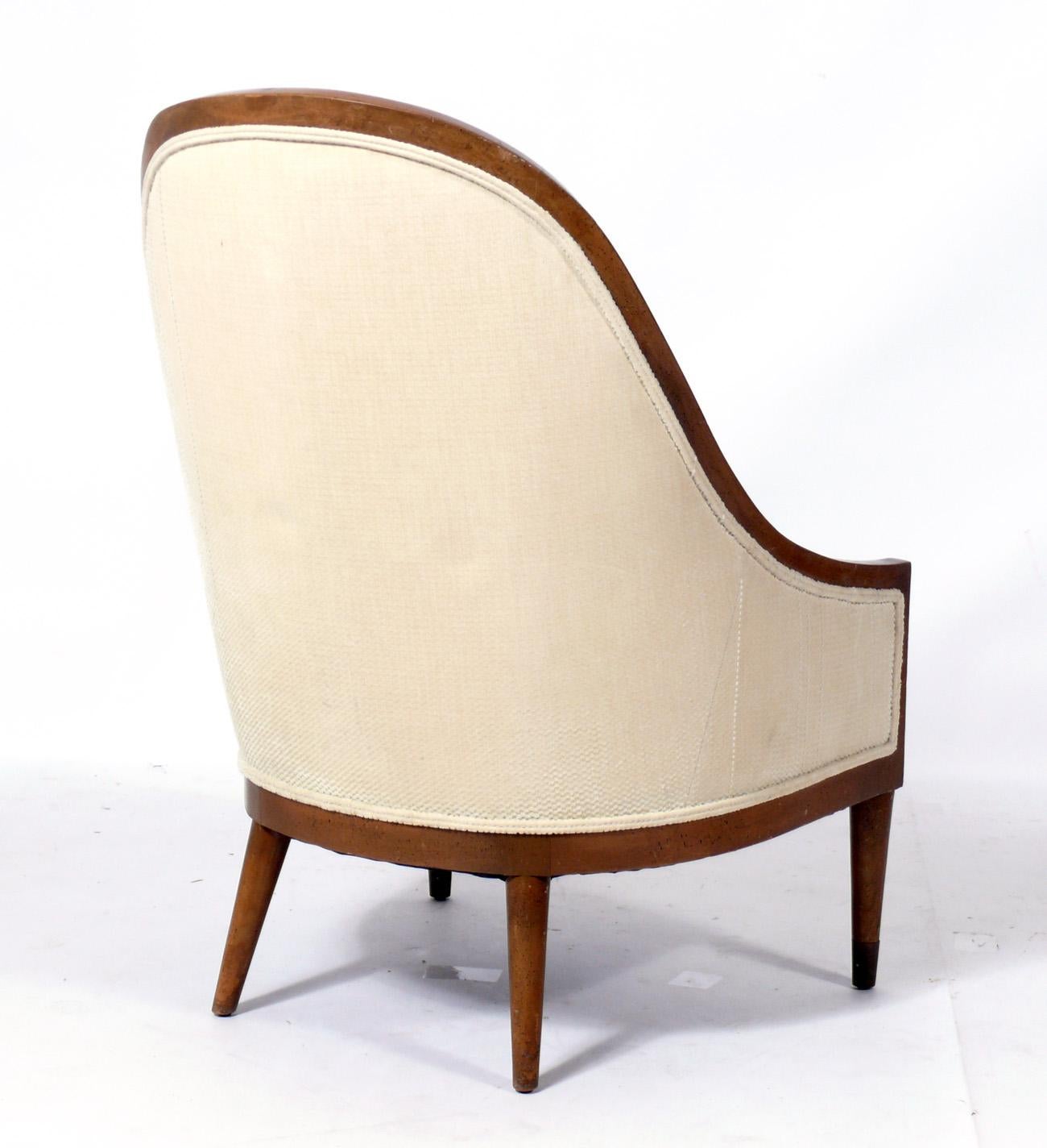 American Pair of Tall Arch Back Lounge Chairs Attributed to Jacques Grange