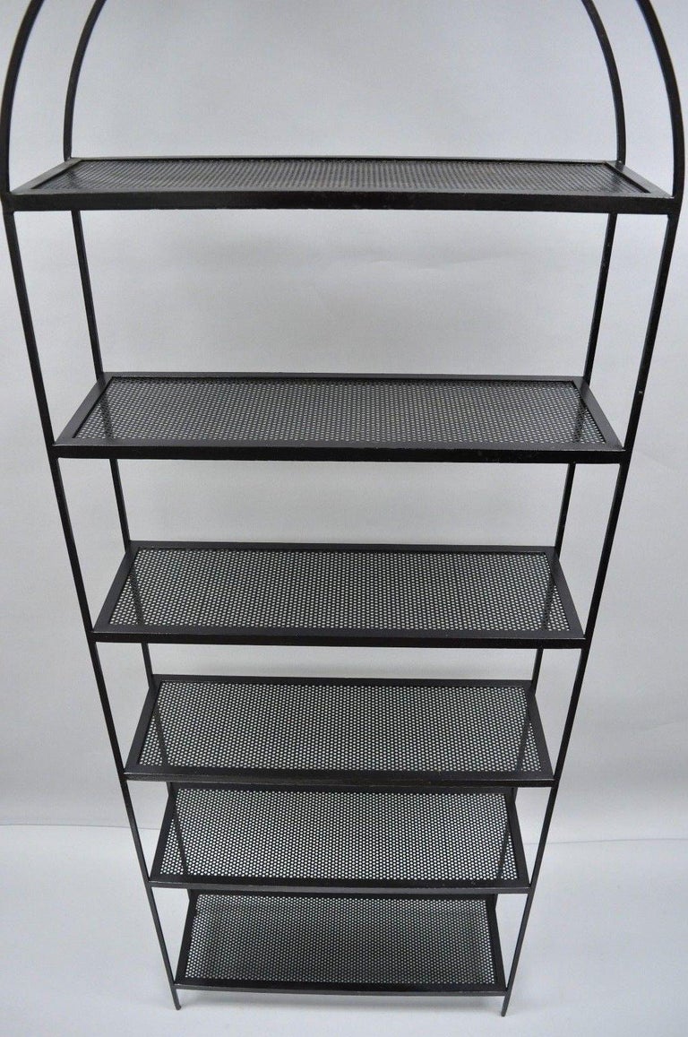 Pair of Tall Arched Iron MidCentury Modern Bookcase Etagere Mesh