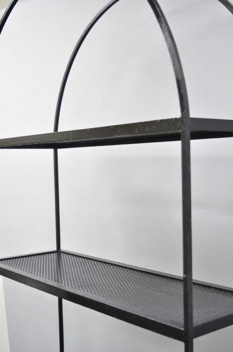 Pair of Tall Arched Iron MidCentury Modern Bookcase Etagere Mesh