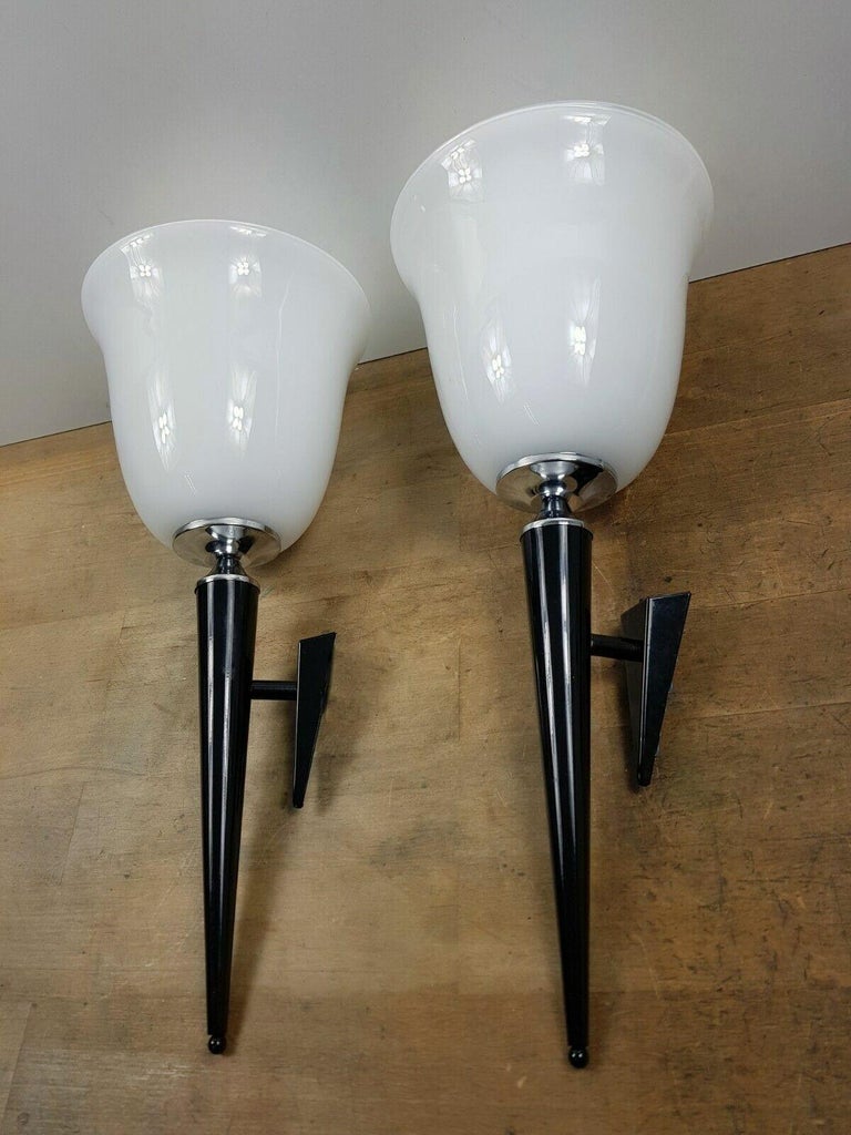 Pair of Tall Art Deco Bauhaus Style Torchiere Wall Lamps, France, 1930s ...
