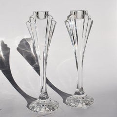 Pair of Tall Art Deco Glass Candlestick Holder Torcheres, a Set