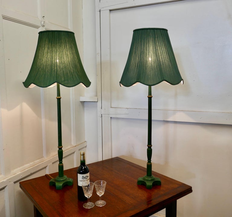 Pair of  Tall Art Deco Green Table Lamps In Good Condition In Chillerton, Isle of Wight
