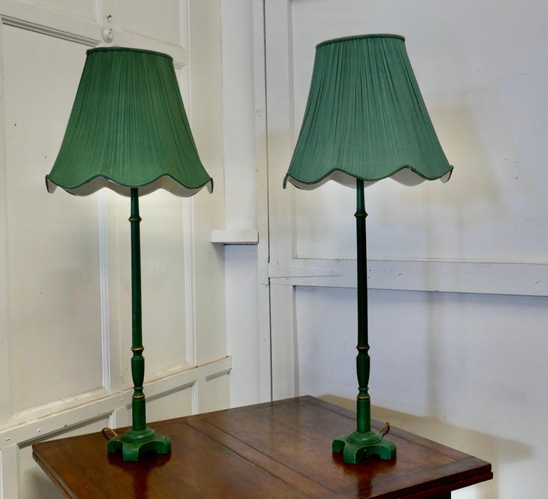 20th Century Pair of  Tall Art Deco Green Table Lamps
