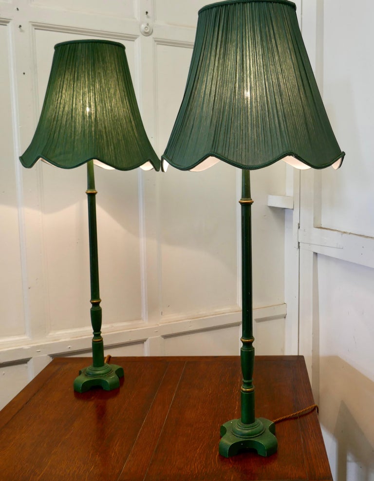 Pair of  Tall Art Deco Green Table Lamps 2