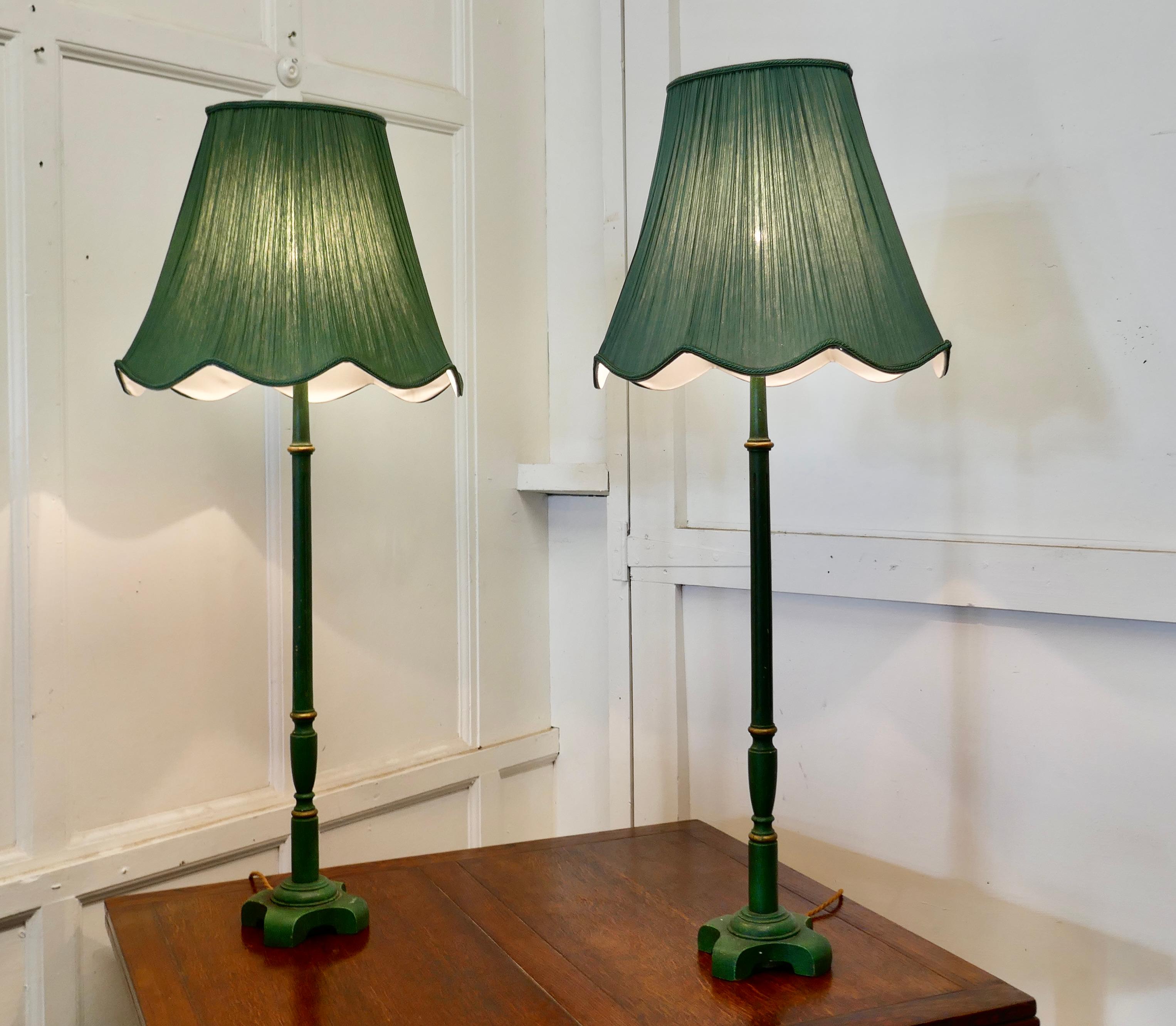 Pair of  Tall Art Deco Green Table Lamps 2